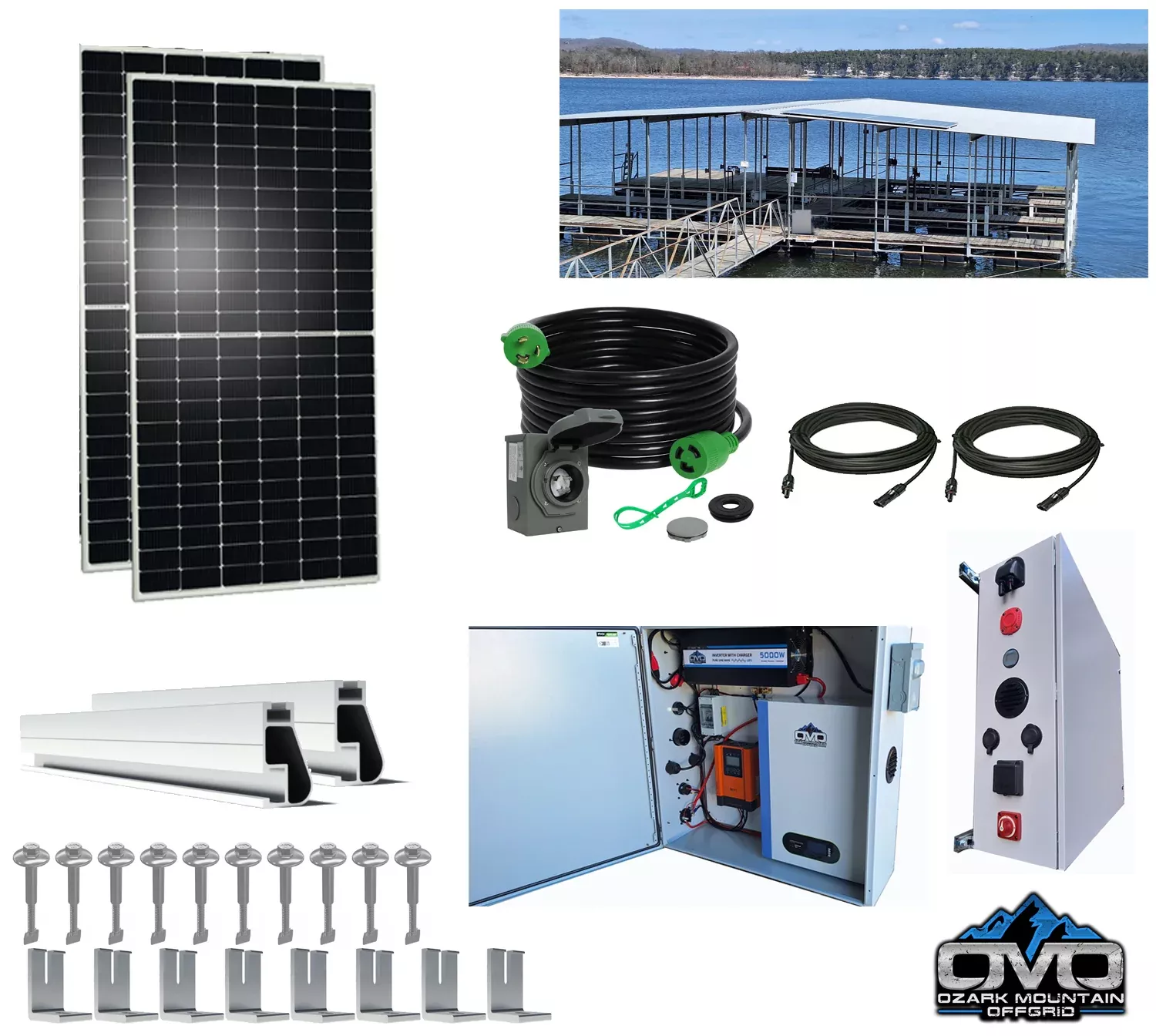 1.1KW Boat Dock Offgrid Solar Kit (2 Panel + 1 Lithium Battery) – Mountable with Plug and Play Connections