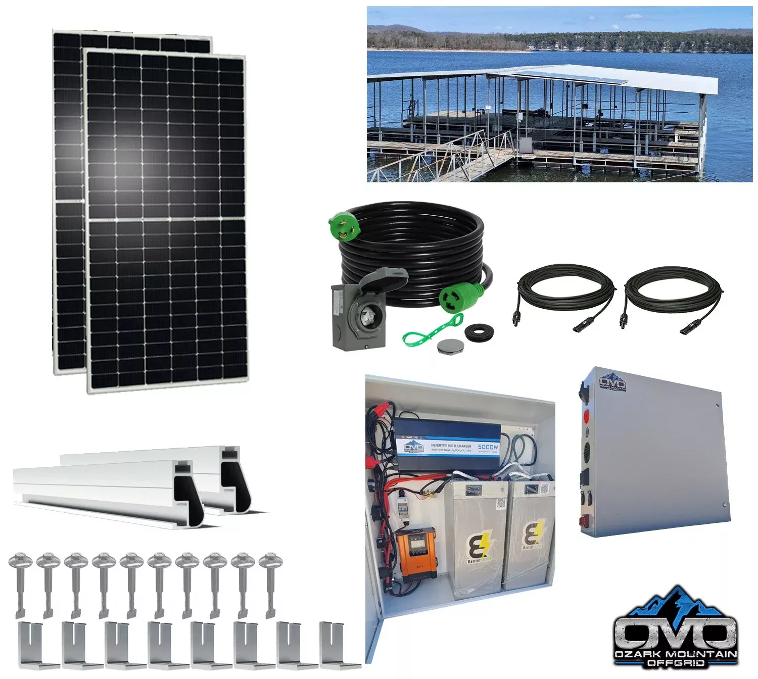 1.1KW Boat Dock Offgrid Solar Kit (2 Panel + 2 Lithium Batteries) – Mountable with Plug and Play Connections