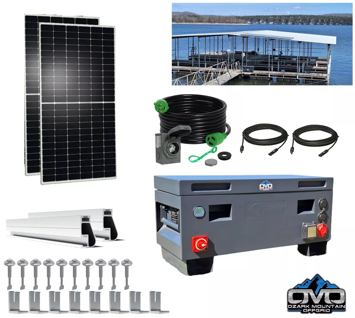 1.1KW Boat Dock Offgrid Solar Kit – Portable with Plug and Play Connections