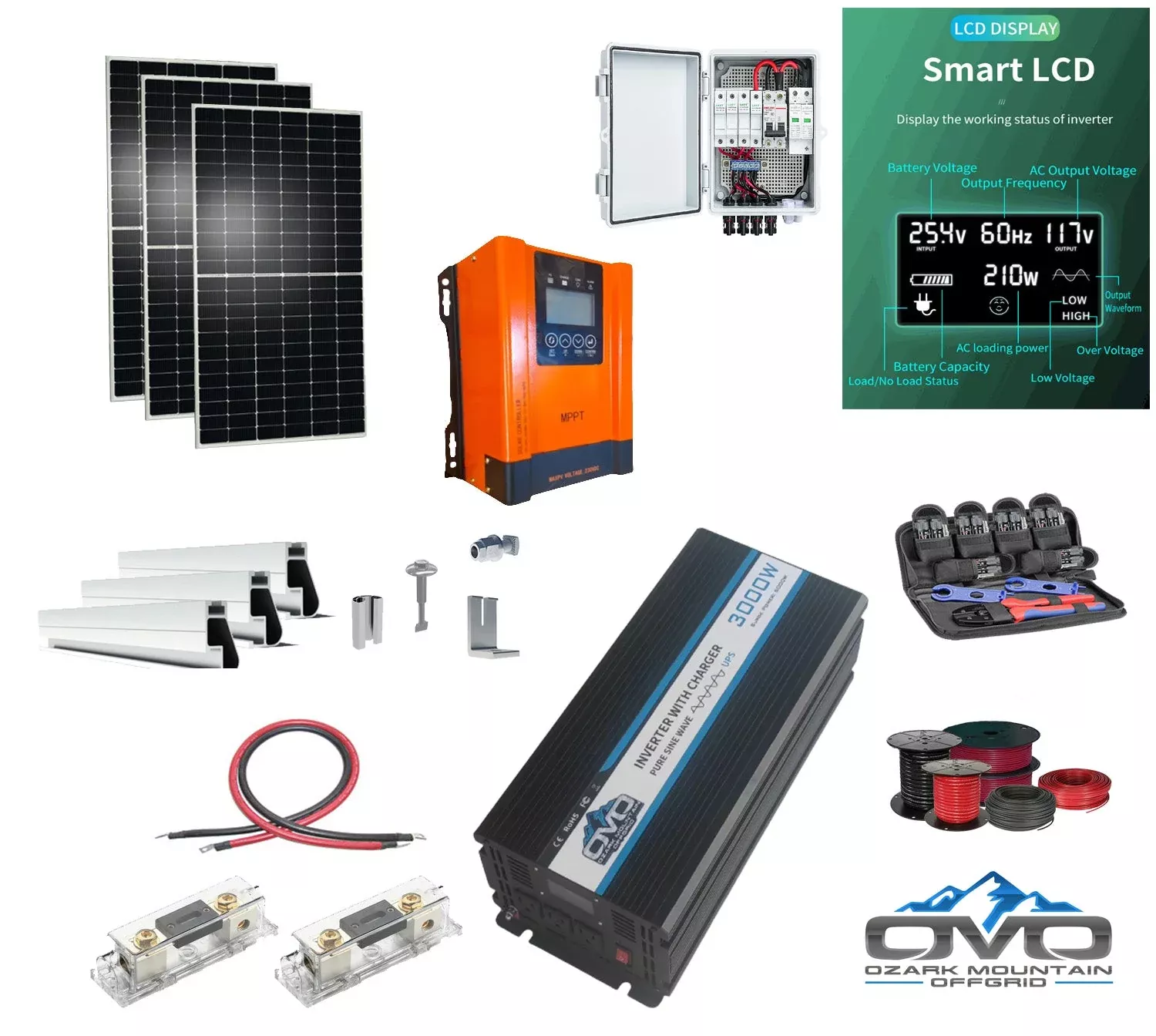 1.65KW Offgrid Solar Kit + 3KW Inverter/Charger + 60A MPPT Charge Controller