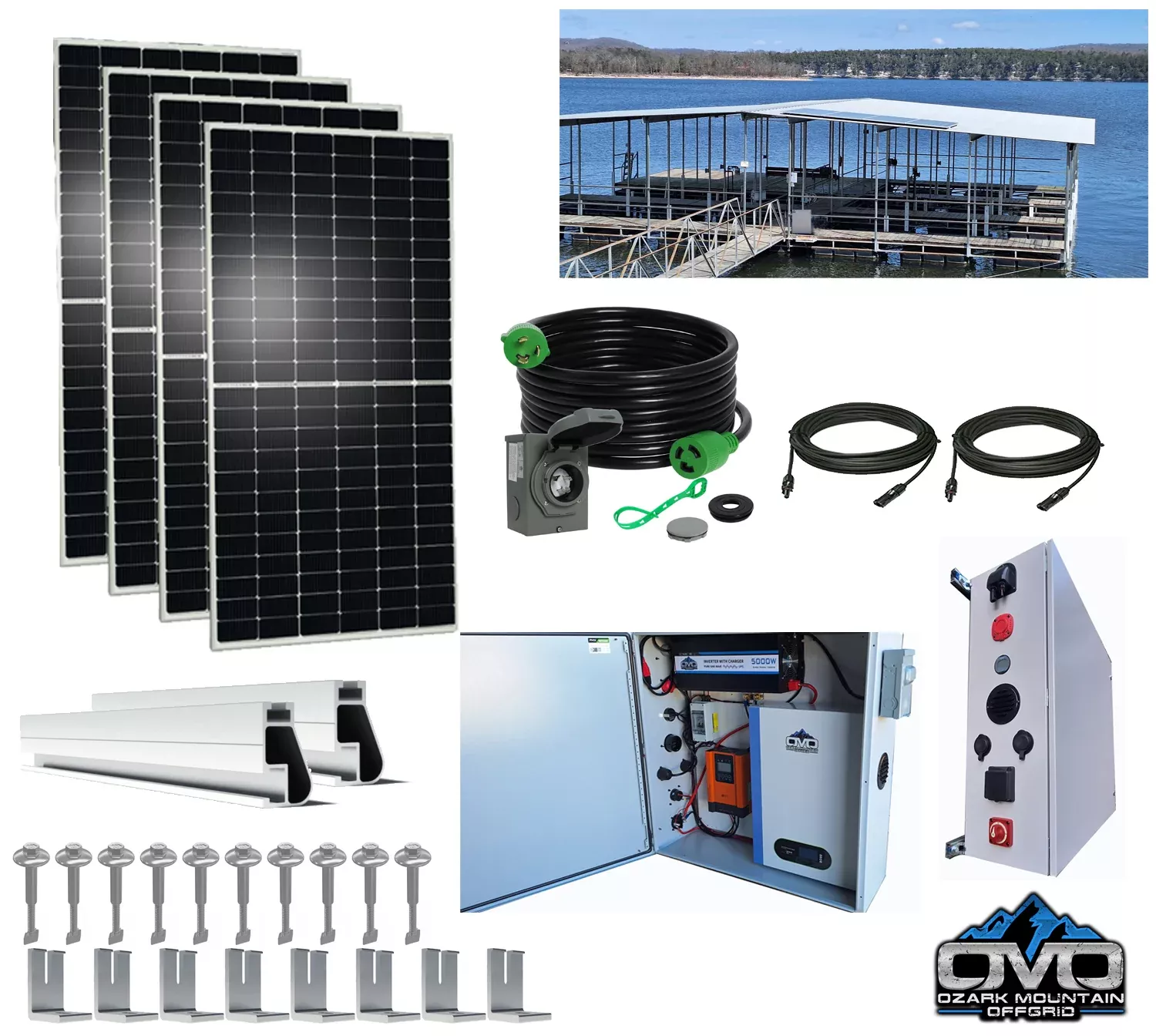 2.2KW Boat Dock Offgrid Solar Kit (4 Panel + 1 Lithium Battery) – Mountable with Plug and Play Connections
