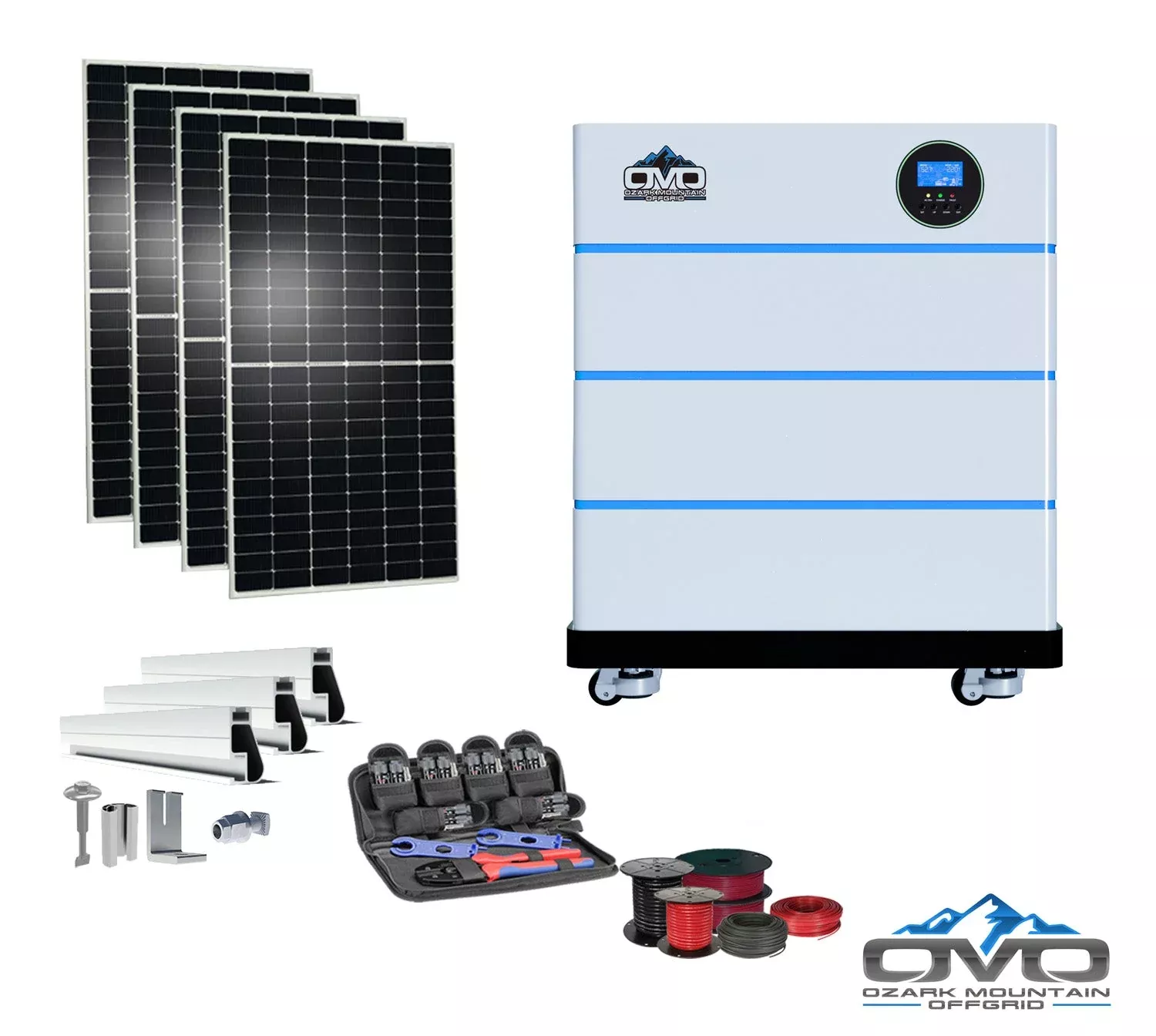 2.2KW OMO All-In-One Customizable Stacking Inverter/Battery System 5500W Inverter + 10.24K Lithium Battery + 2.2KW Solar Roof Mount