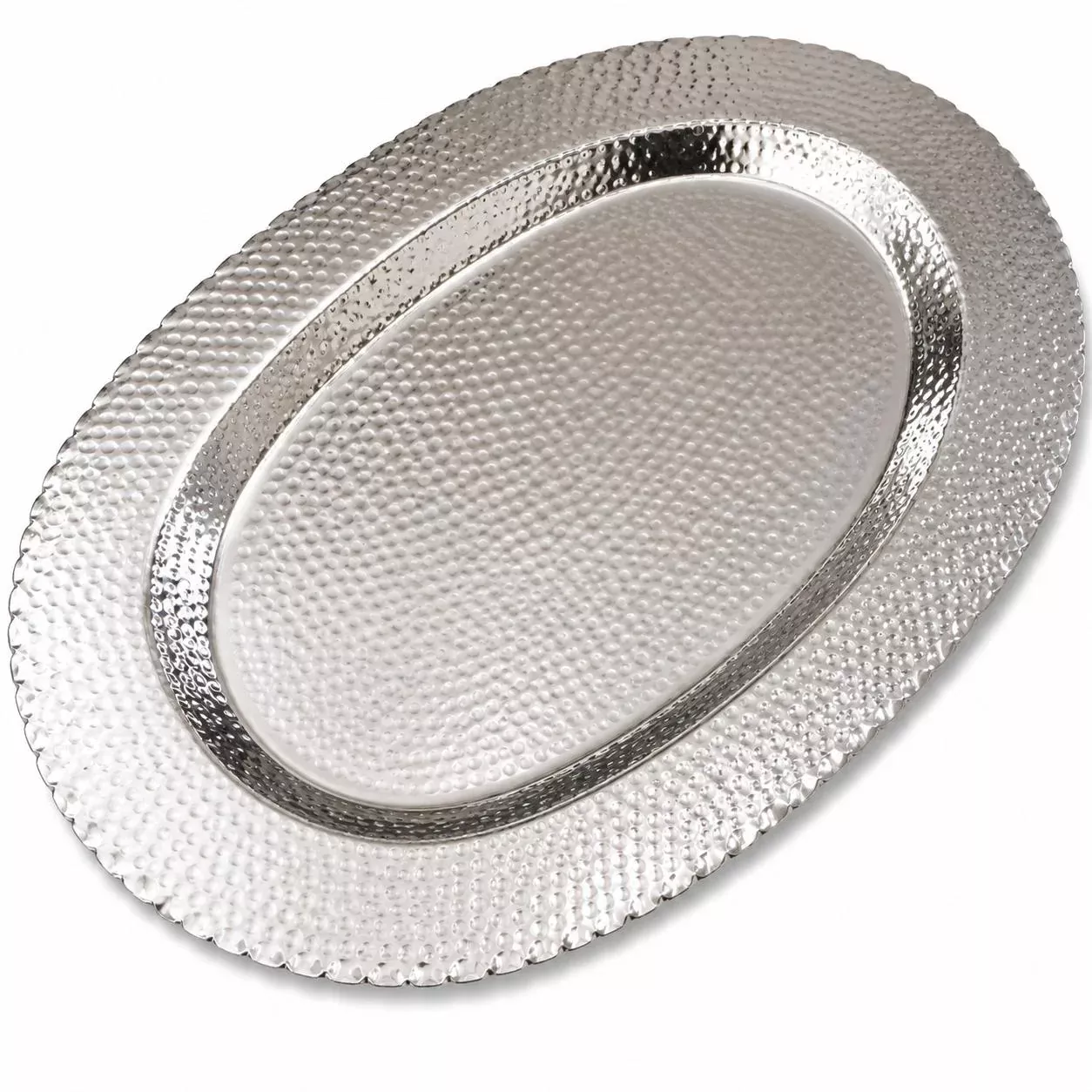 24" Hammered Oval Scalloped Tray