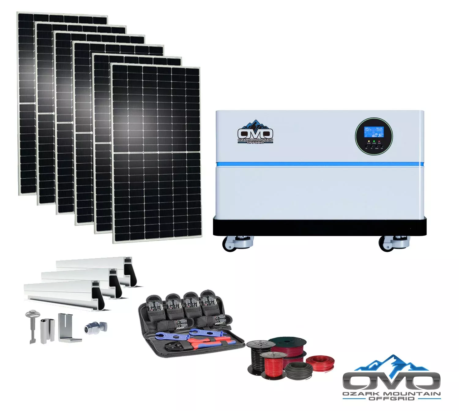 3.3KW OMO All-In-One Customizable Stacking Inverter/Battery System 5500W Inverter + 10.24K Lithium Battery + 3.3KW Solar Roof Mount