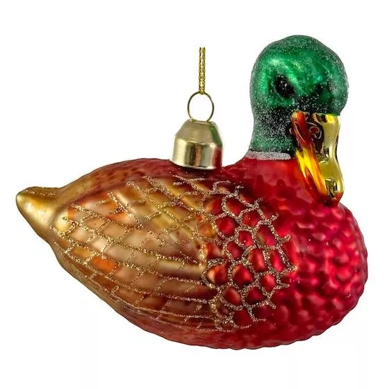 3" Glass Duck with Gold Glitter Ornament