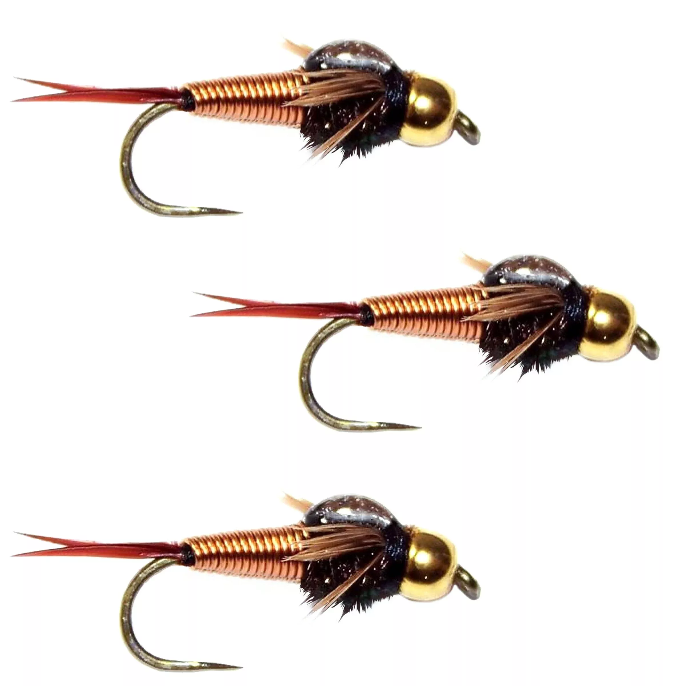 3 Pack Barbless Bead Head Copper John Nymph Fly Fishing Flies -Hook Size 10