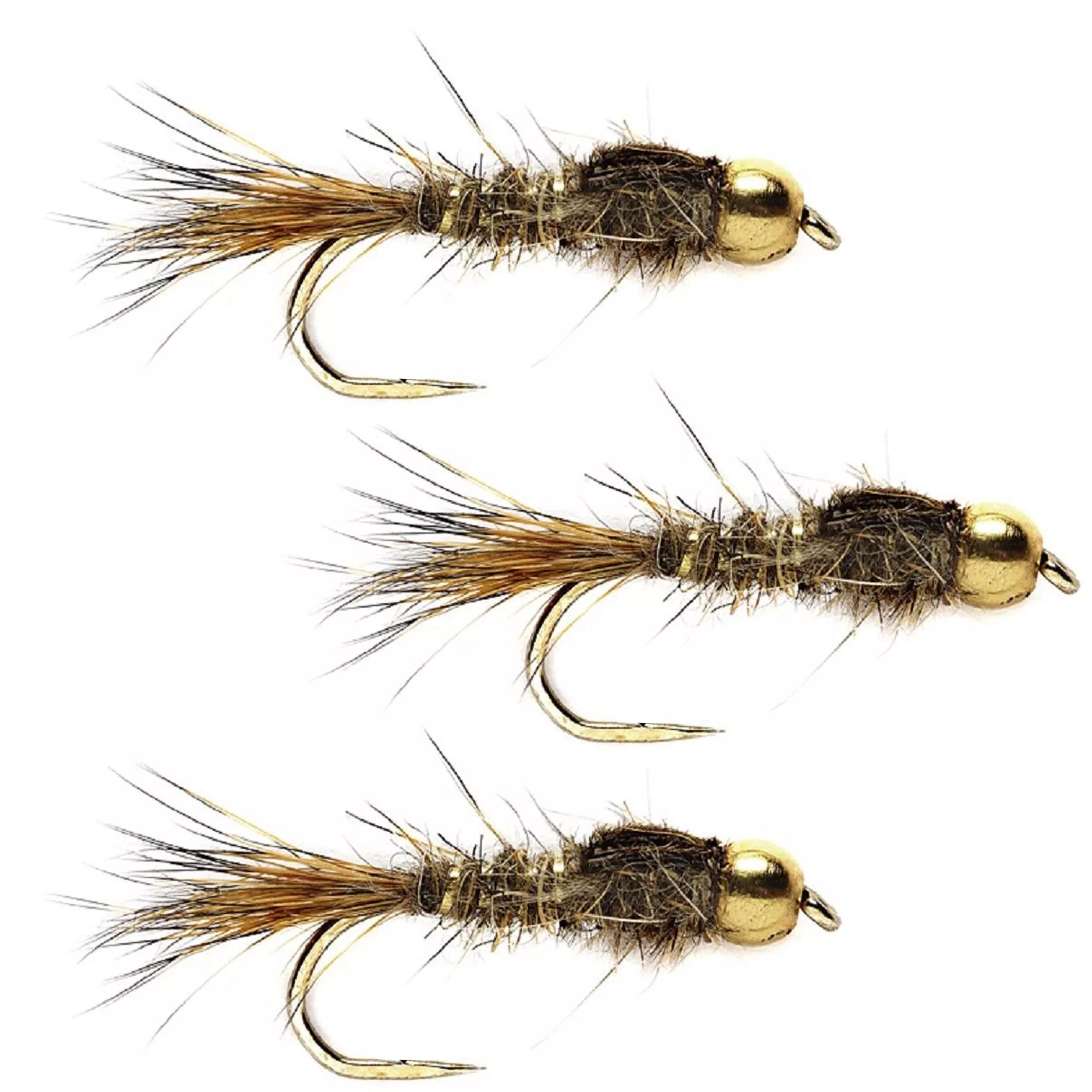 3 Pack Barbless Bead Head Gold Ribbed Hare’s Ear Nymph Flies Hook Size 10
