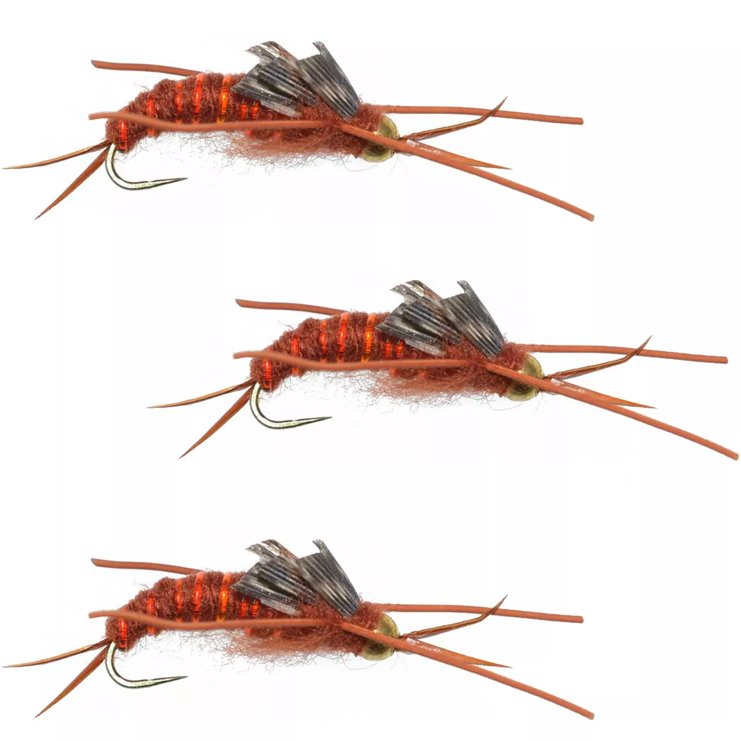 3 Pack Barbless Gold Bead Kaufmann’s Brown Stone Fly with Rubber Legs – Stonefly Wet Fly – Hook Size 12
