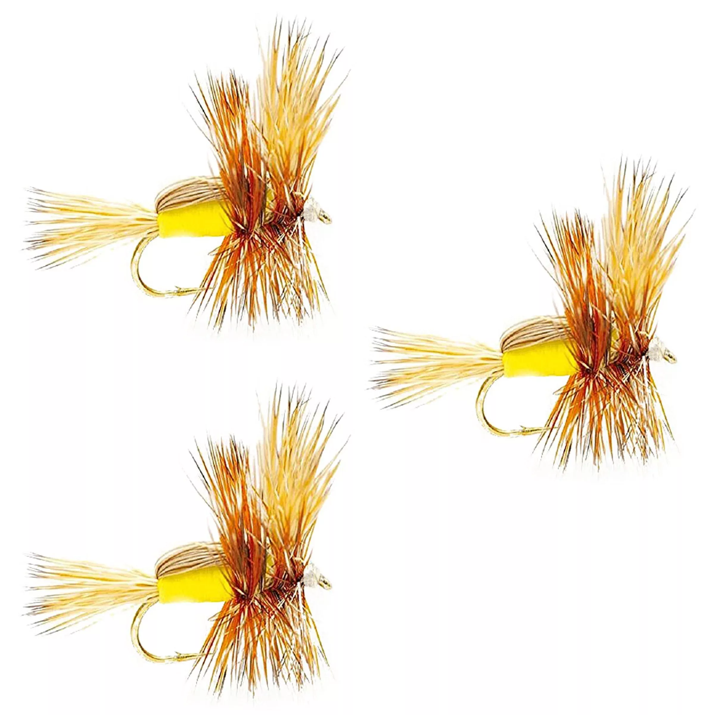 3 Pack Barbless Yellow Humpy Classic Hair Wing Dry Fly – Hook Size 16