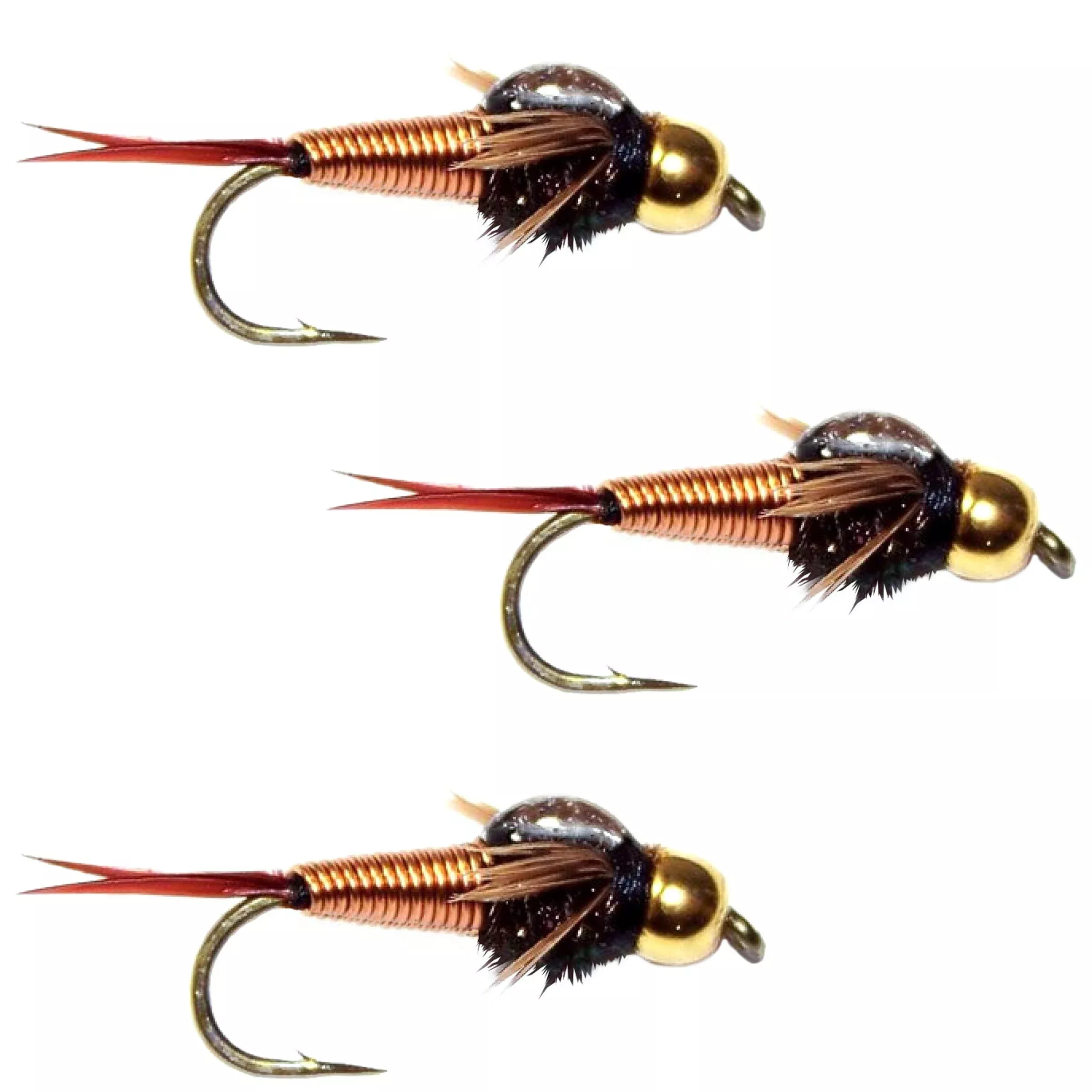 3 Pack Bead Head Copper John Nymph Fly Fishing Flies -Hook Size 16