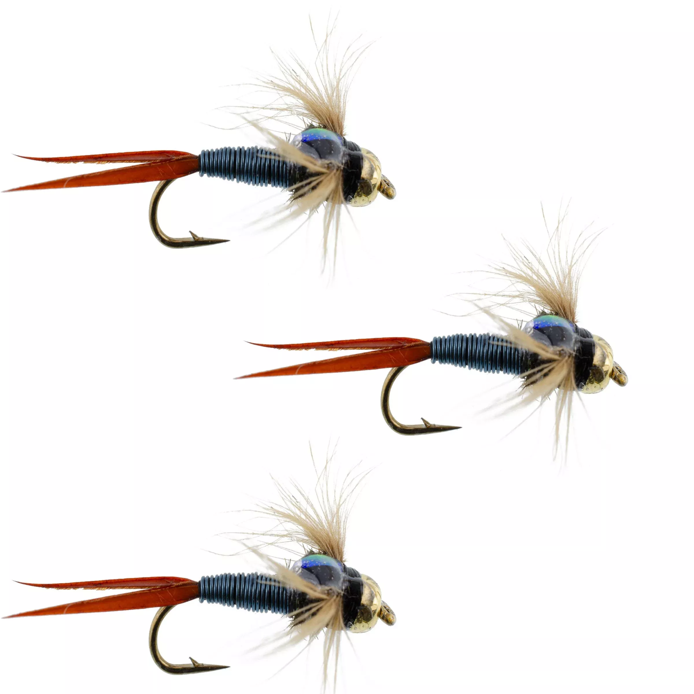 3 Pack Bead Head Metallic Blue Copper John Nymph – Fly Fishing Flies – Hook Size 10