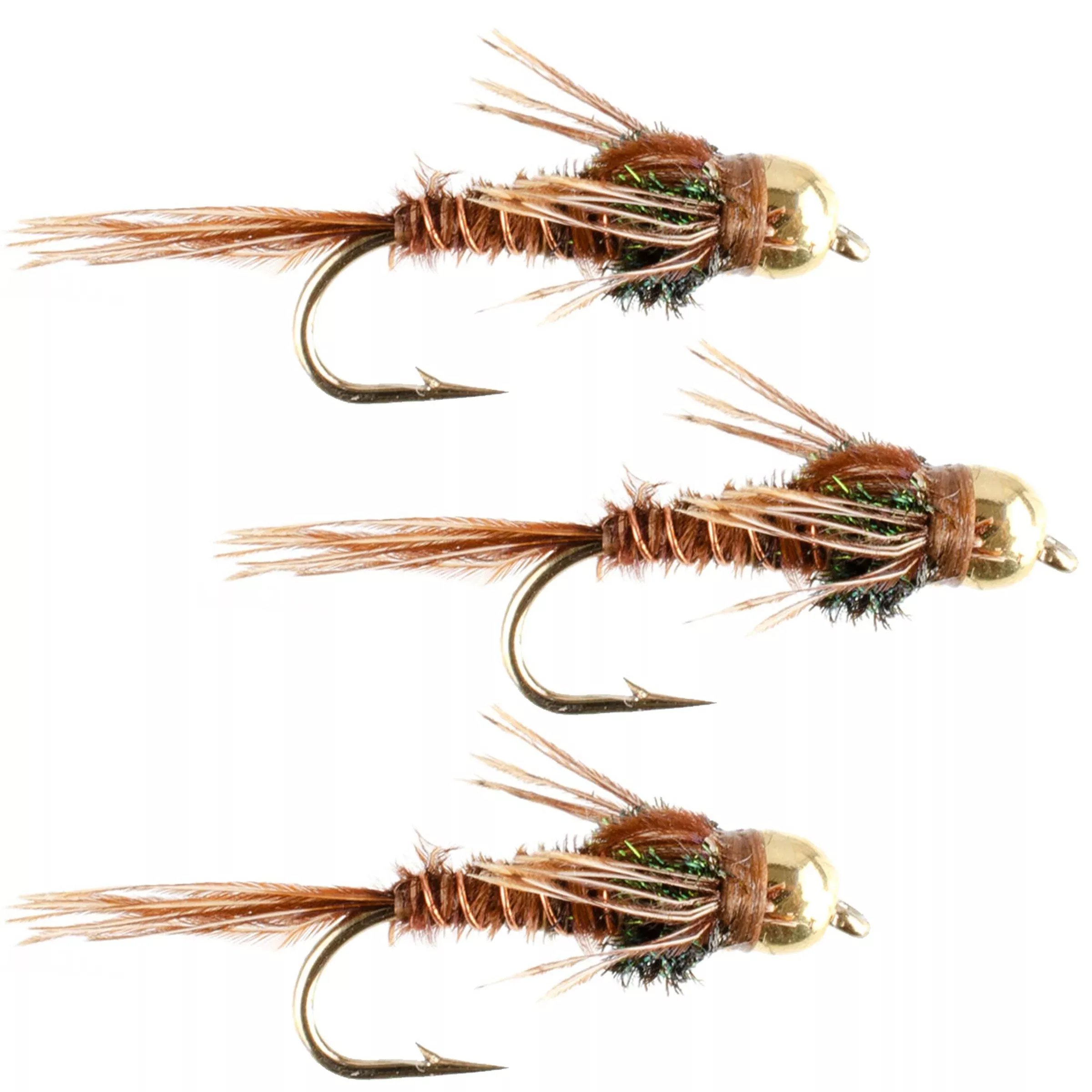 3 Pack Bead Head Pheasant Tail Nymph Hook Size 10 Fly Fishing Flies