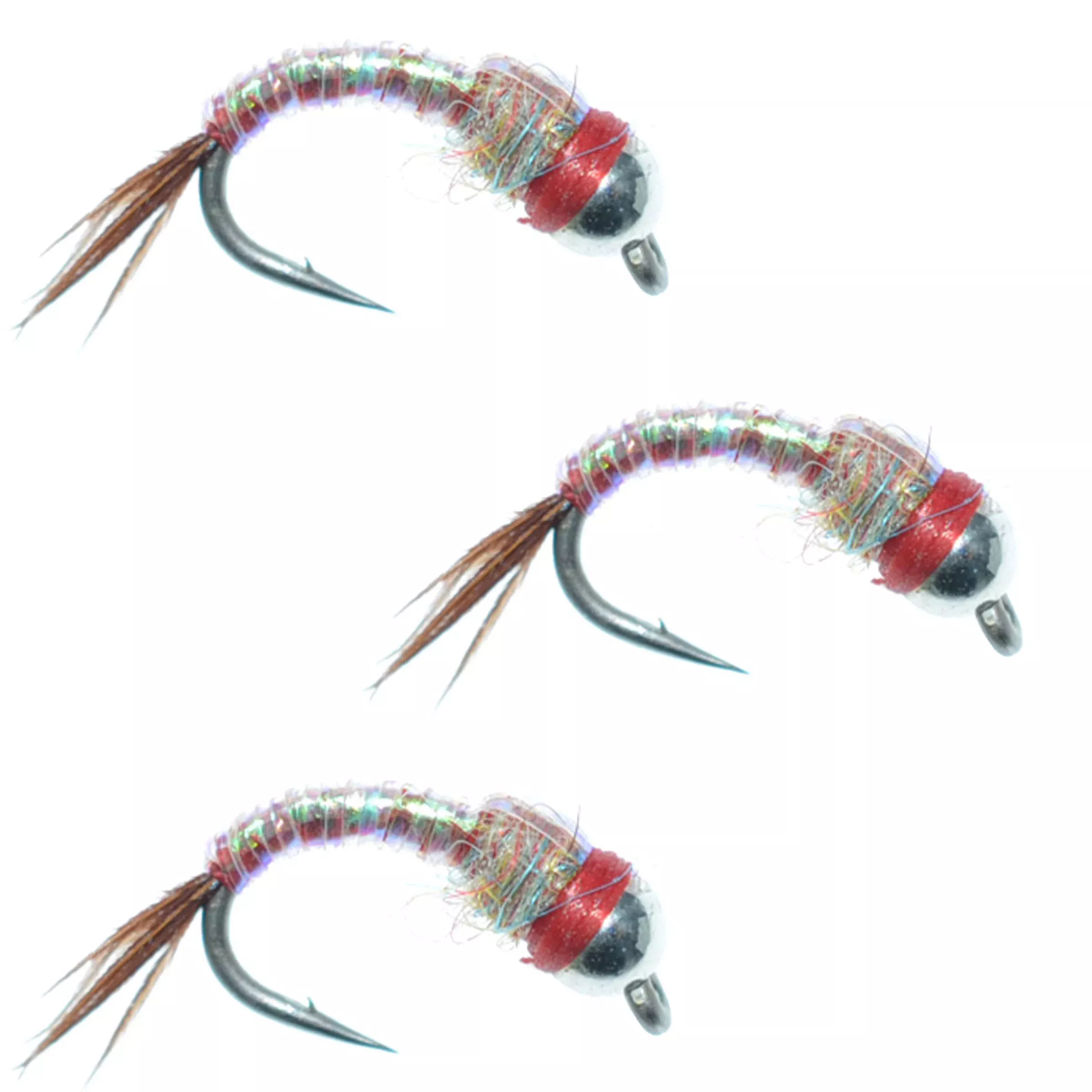 3 Pack Bead Head Rainbow Warrior Nymph Fly Fishing Flies Hook Size 16
