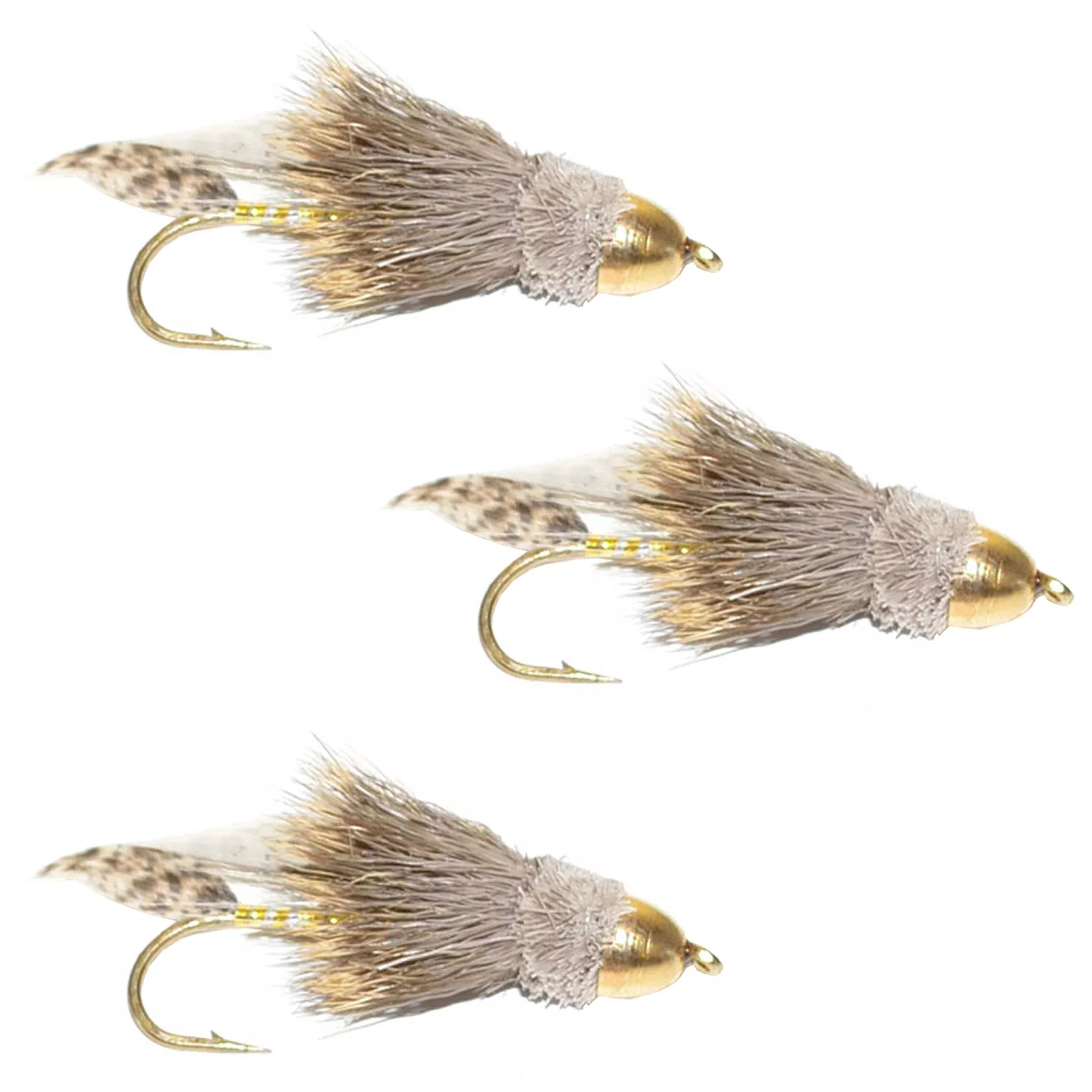3 Pack Cone Head Muddler Minnow Trout and Bass Streamer Fly – Hook Size 8