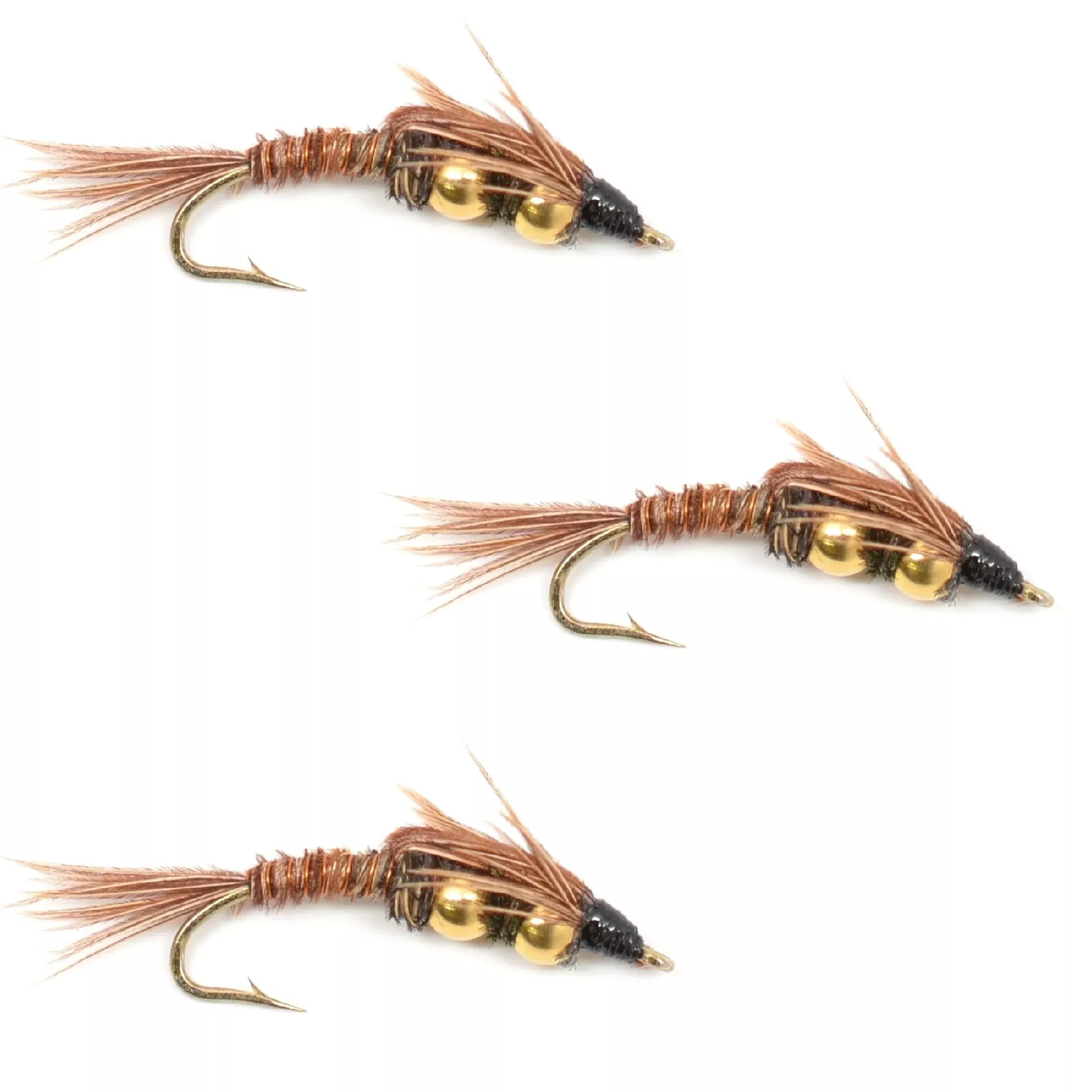 3 Pack Double Bead Pheasant Tail Nymph Fly Fishing Flies Hook Size 12