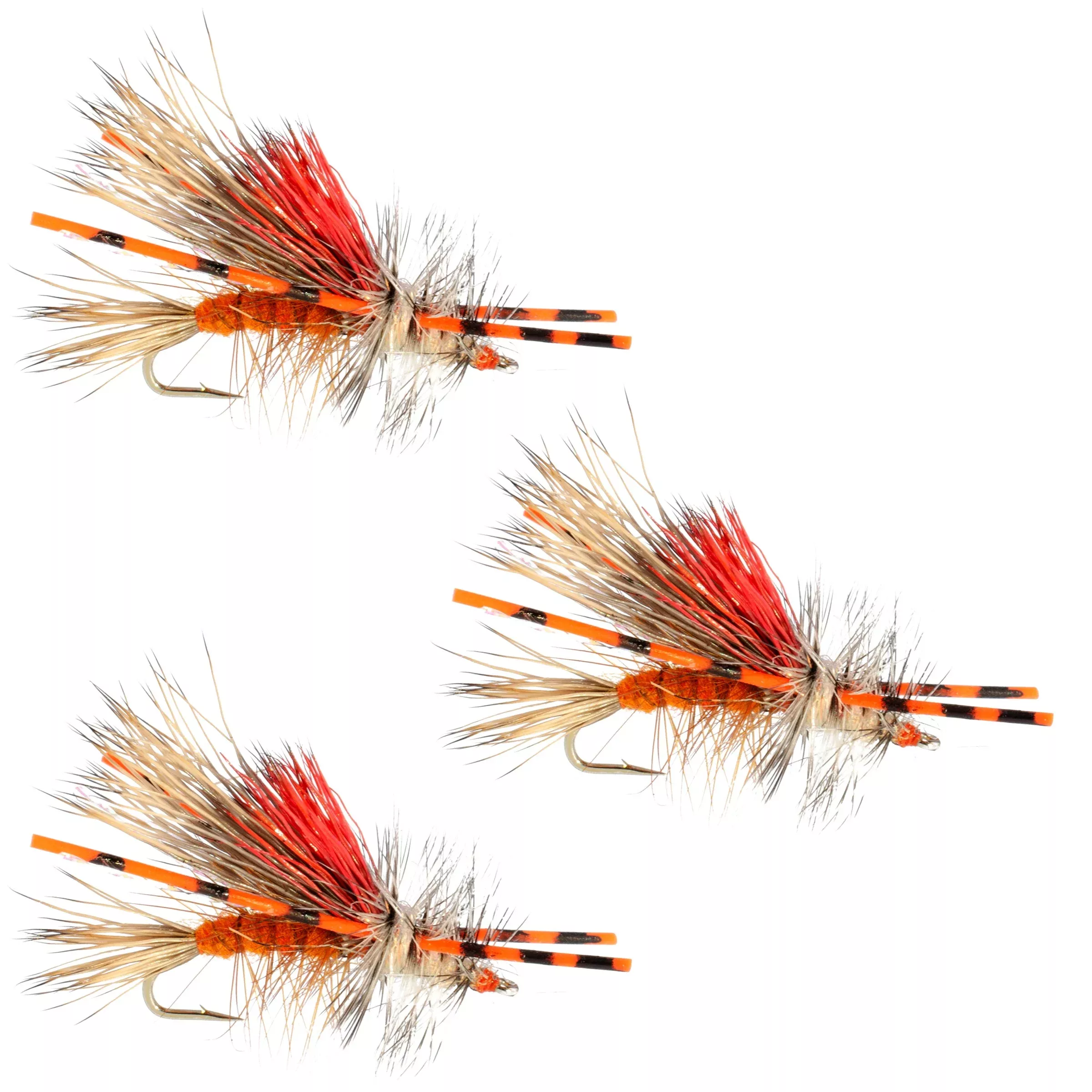 3 Pack Kaufmann’s Orange Crystal Stimulator Rubber Legs Dry Fly – Hook Size 10