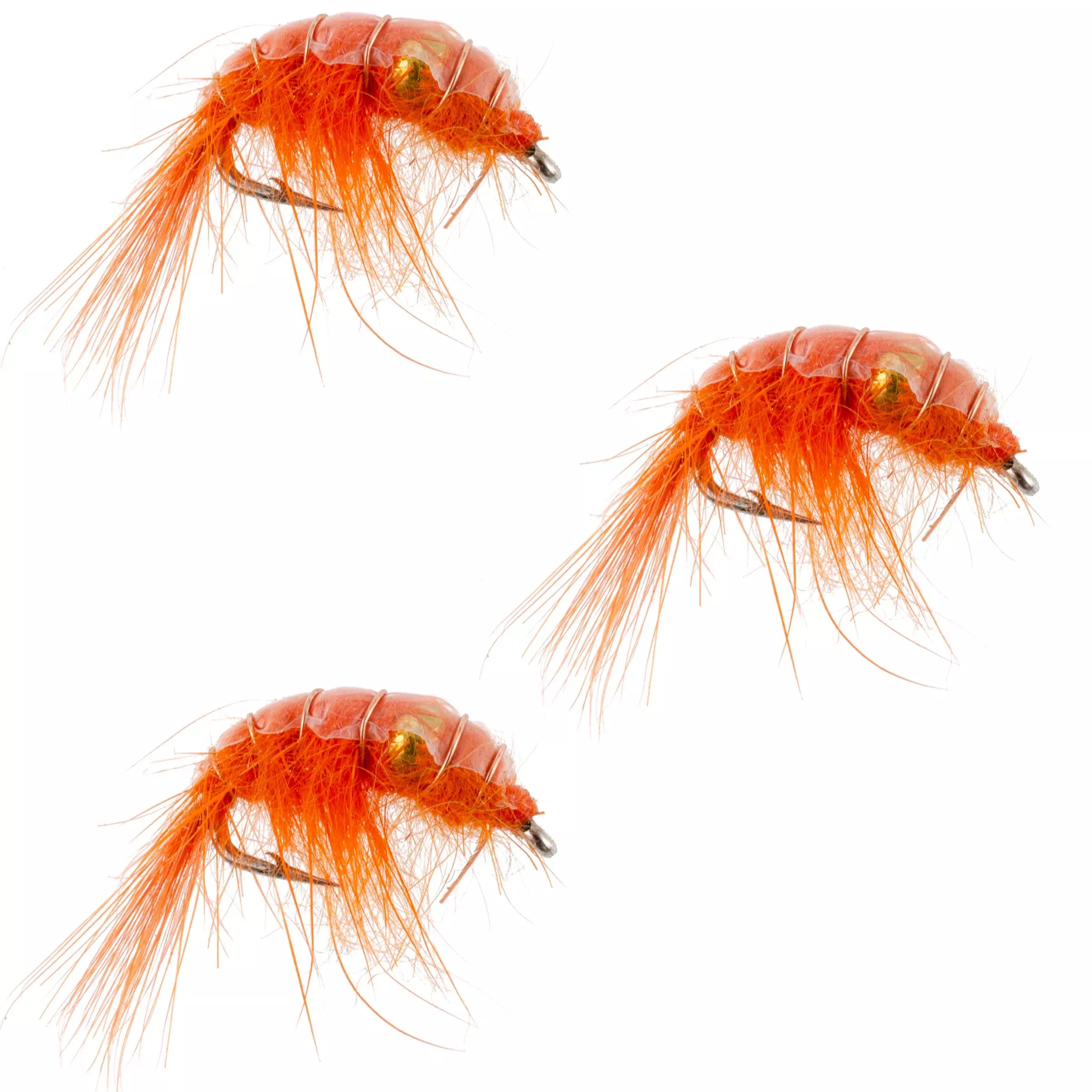 3 Pack Orange Beaded Shrimp Scud Pattern – Size 12 – Tailwater Lake Fly Fishing Nymph Flies