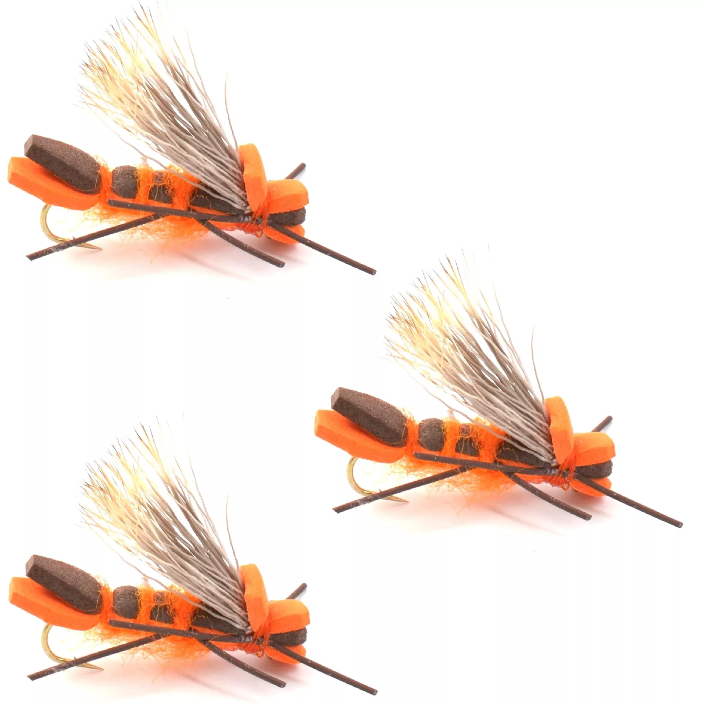 3 Pack Orange Godzilla Hopper – Foam Grasshopper or Adult Salmonfly Fly Pattern – Hook Size 10
