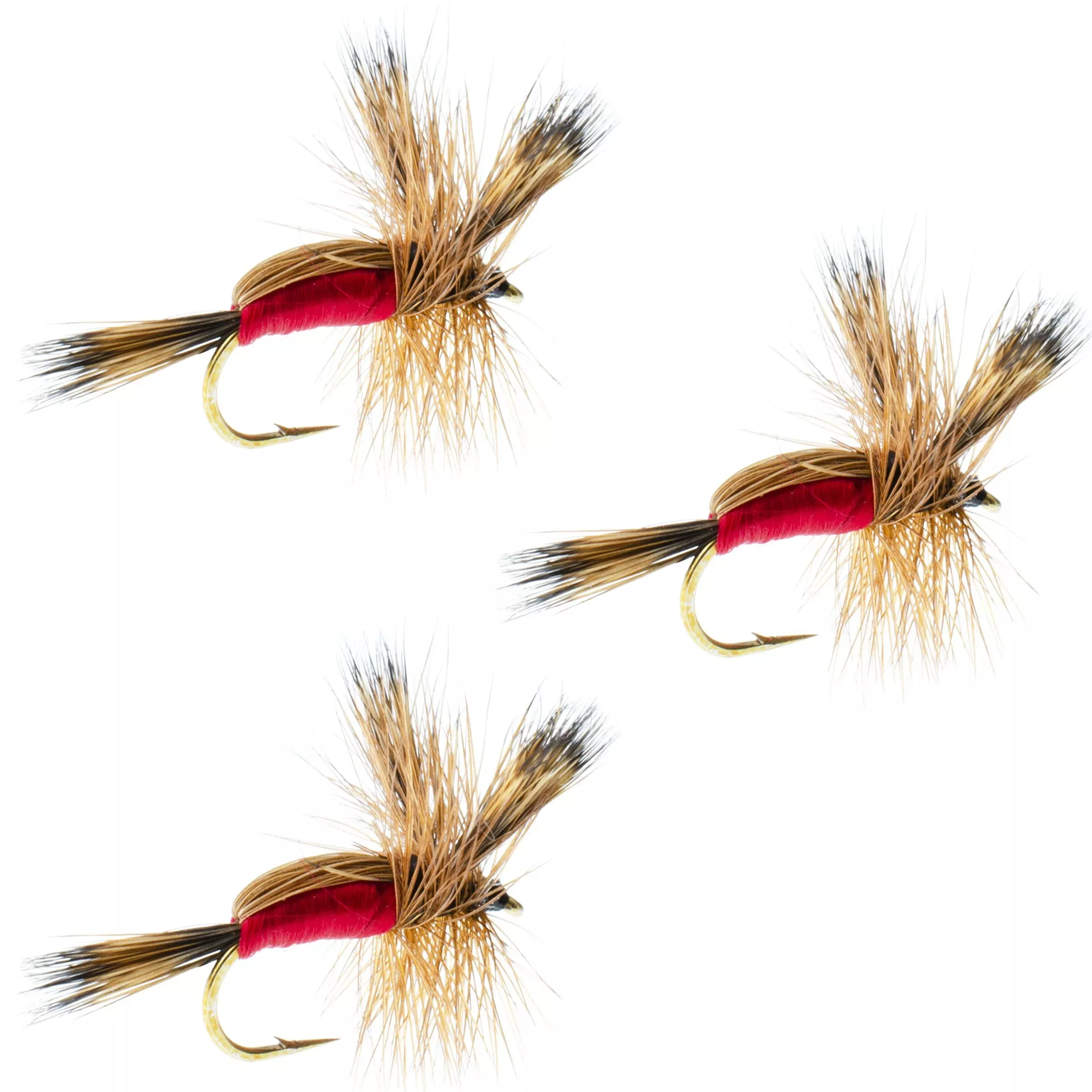 3 Pack Red Humpy Classic Hair Wing Dry Fly – Hook Size 10