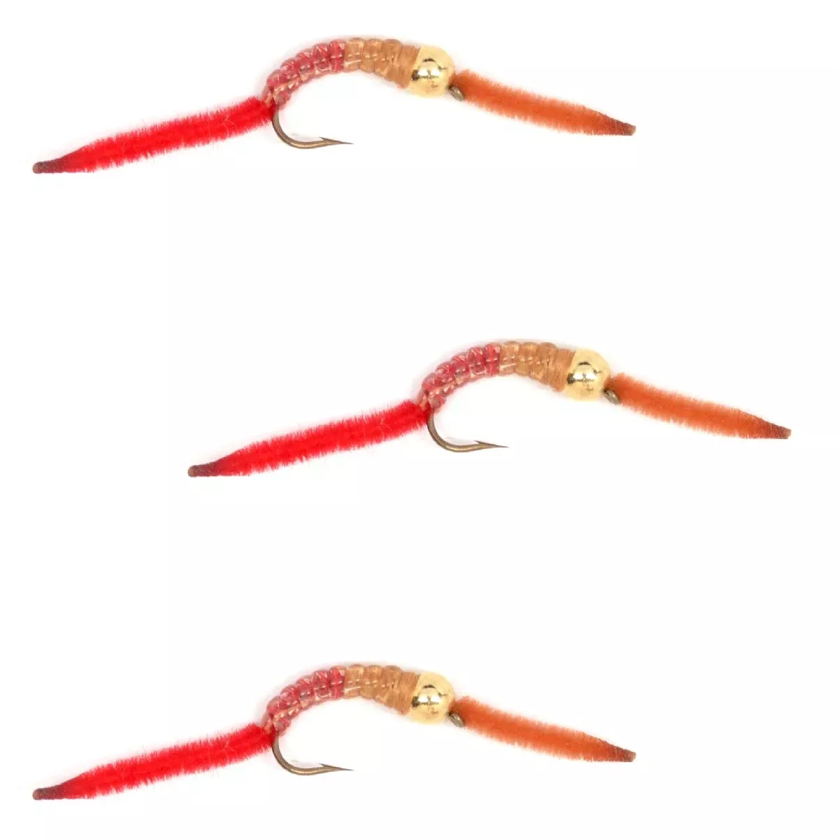 3 Pack San Juan Bead Head Power Worm Half Brown Half Red V-Rib – Hook Size 10