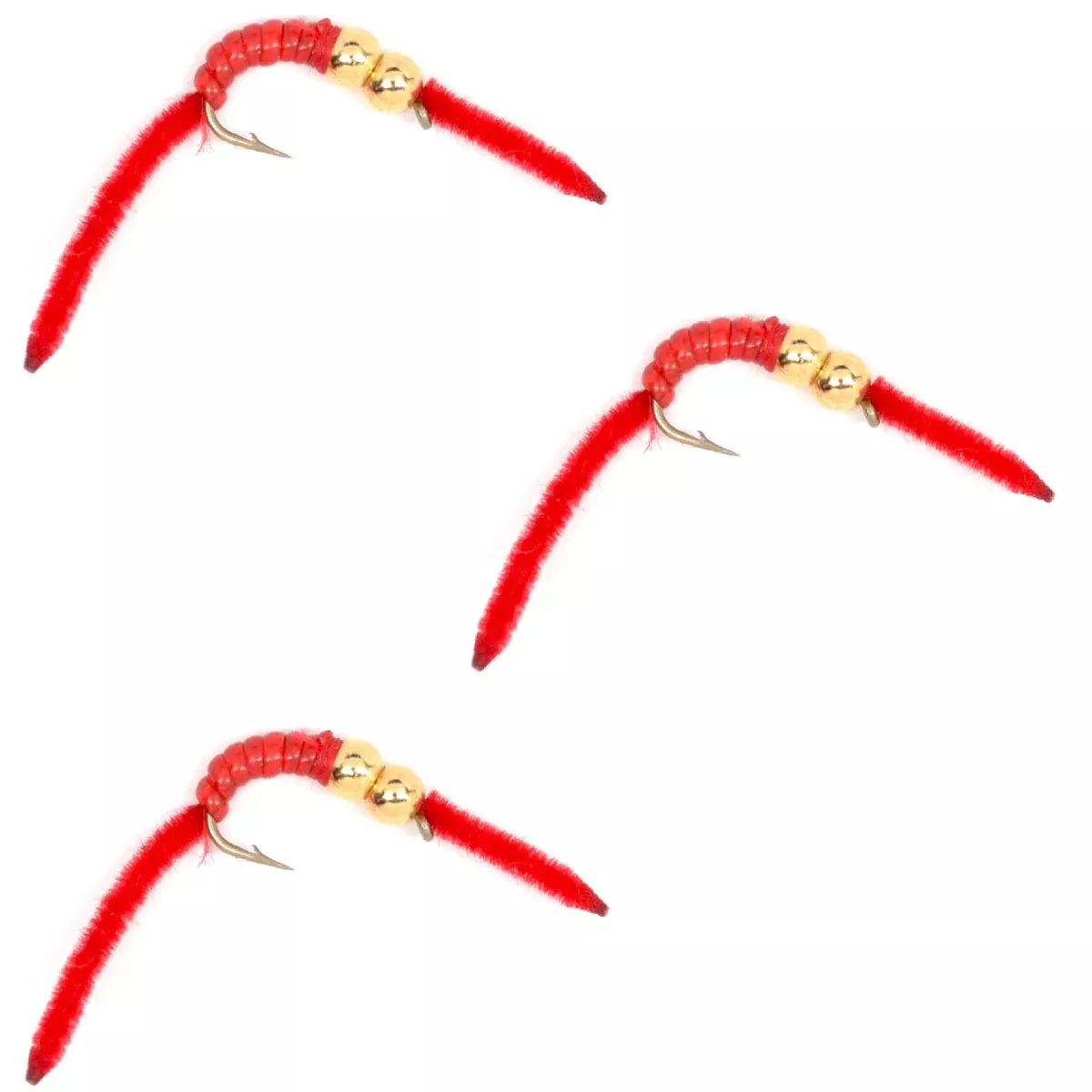 3 Pack San Juan Double Bead Power WormRed V-Rib – Hook Size 10