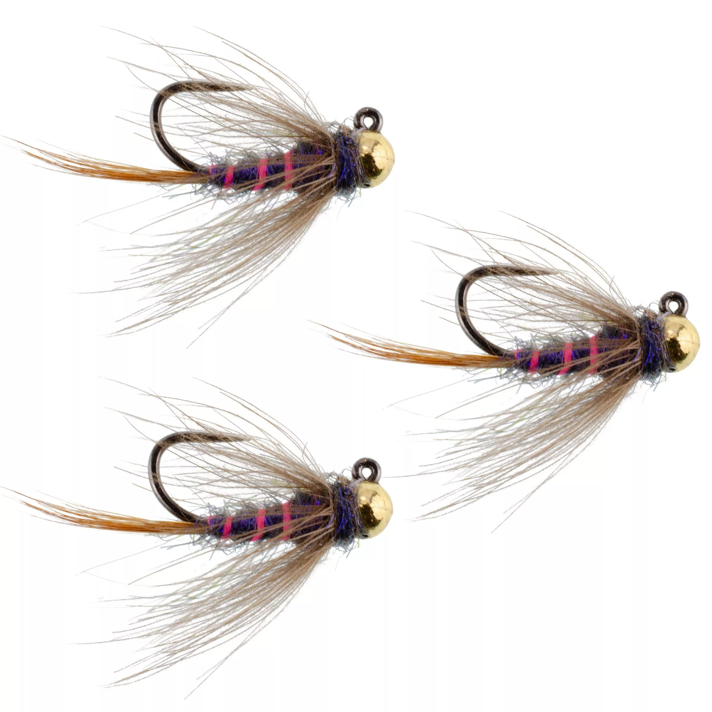 3 Pack Tungsten Bead Duracell Jigged Czech Nymph Euro Nymphing Fly – Hook Size 16