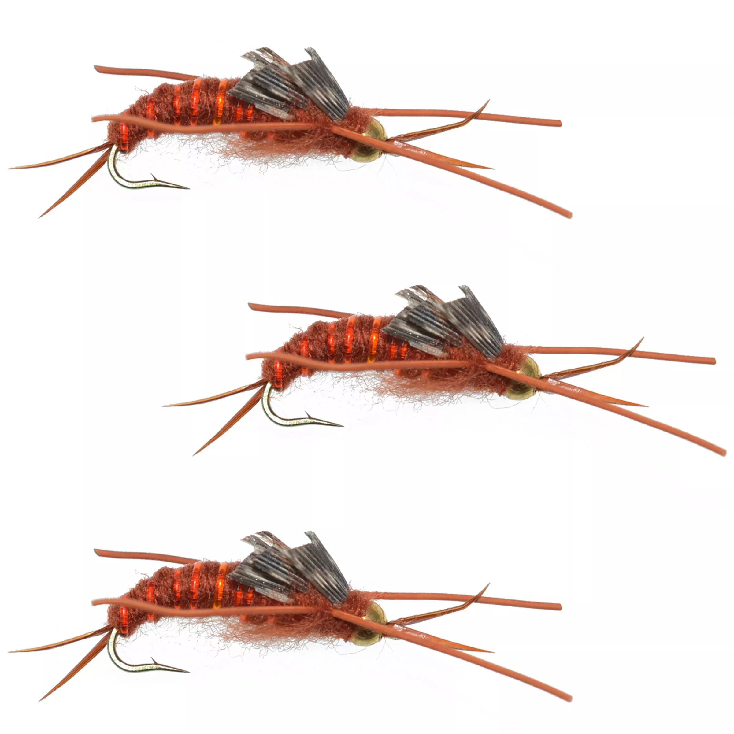 3 Pack Tungsten Bead Kaufmann’s Brown Stone Fly with Rubber Legs – Stonefly Wet Fly – Hook Size 10