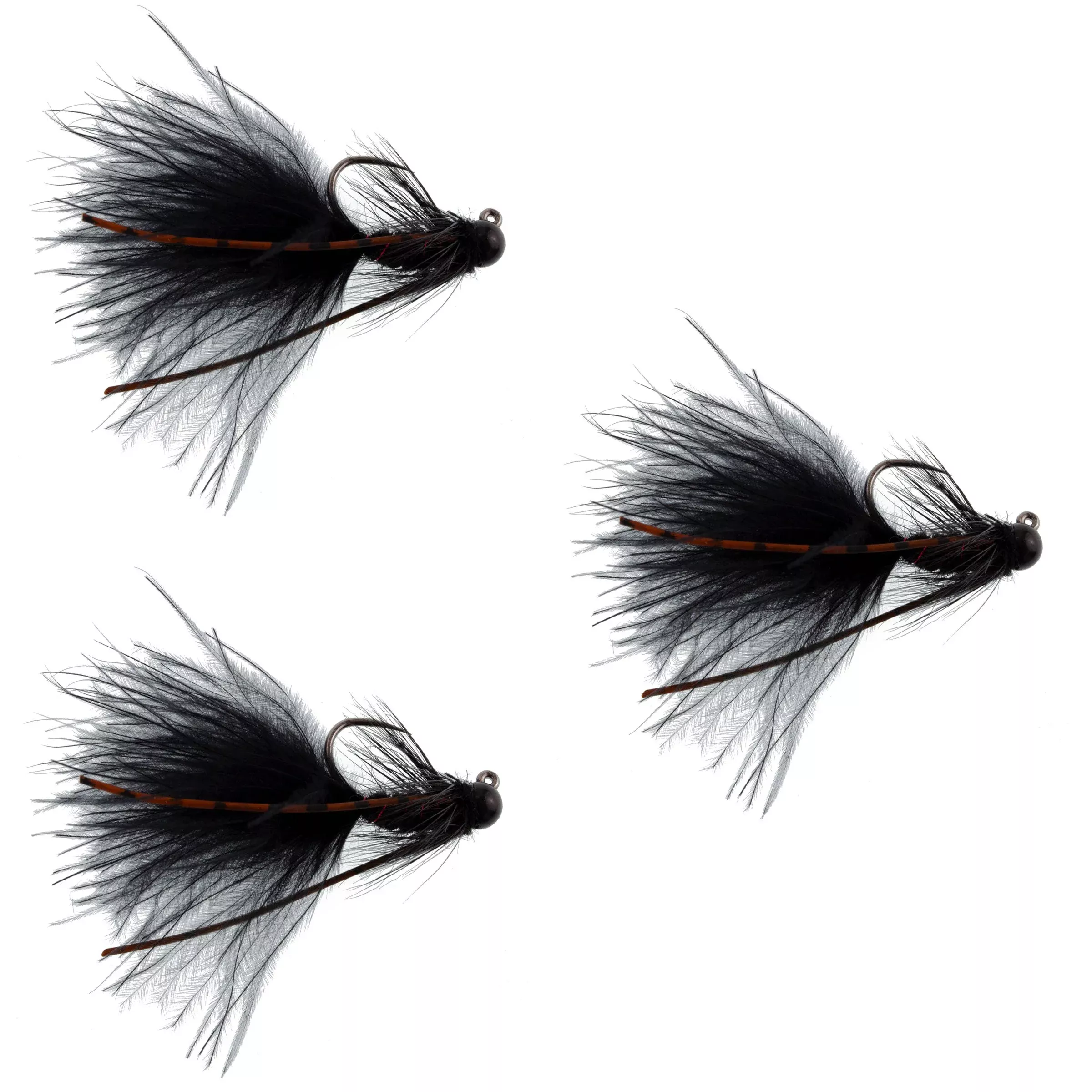 3 Pack Tungsten Bead Tactical Black Mini Bugger Czech Nymph Euro Nymphing Fly – 3 Flies Size 12