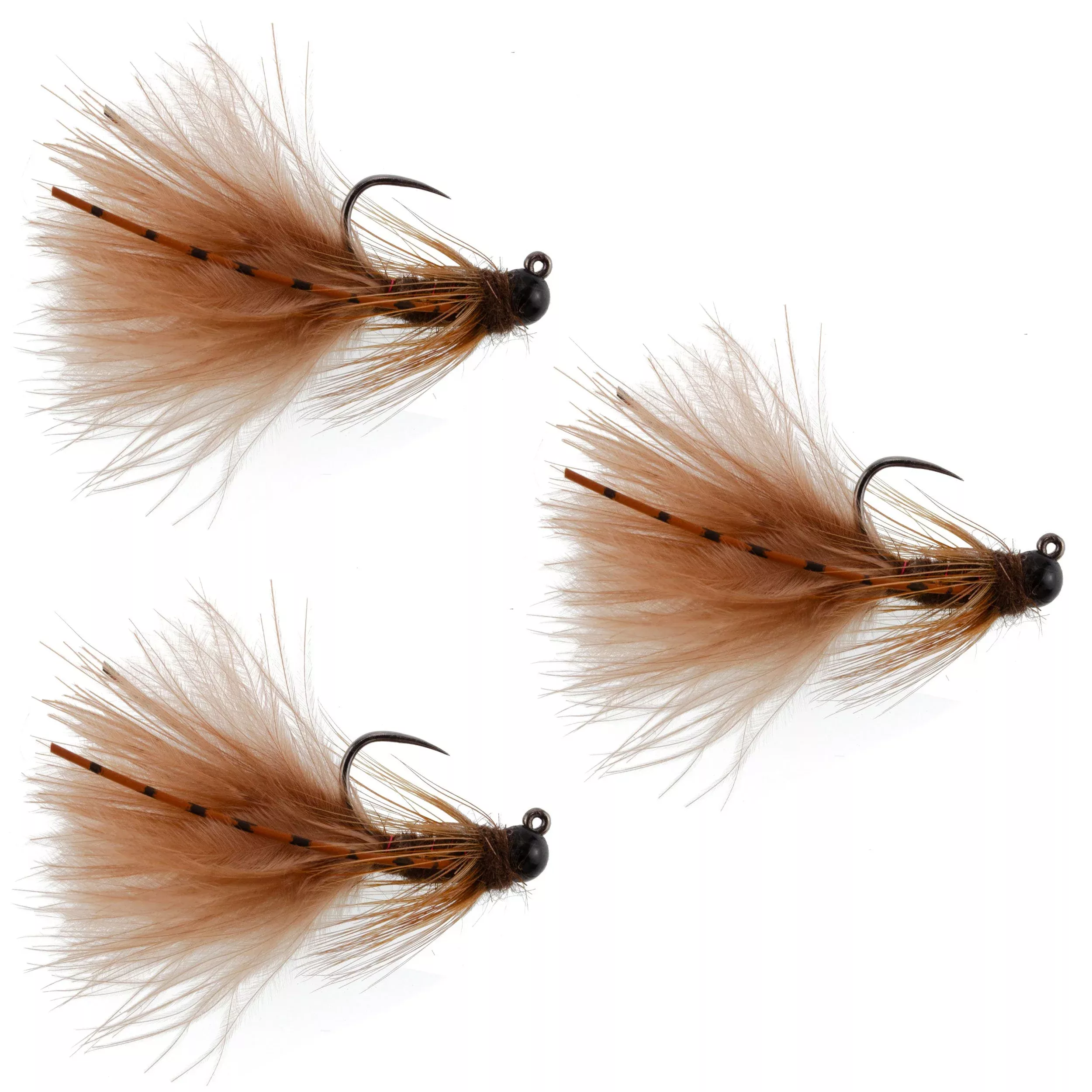 3 Pack Tungsten Bead Tactical Brown Mini Bugger Czech Nymph Euro Nymphing Fly – 3 Flies Size 12