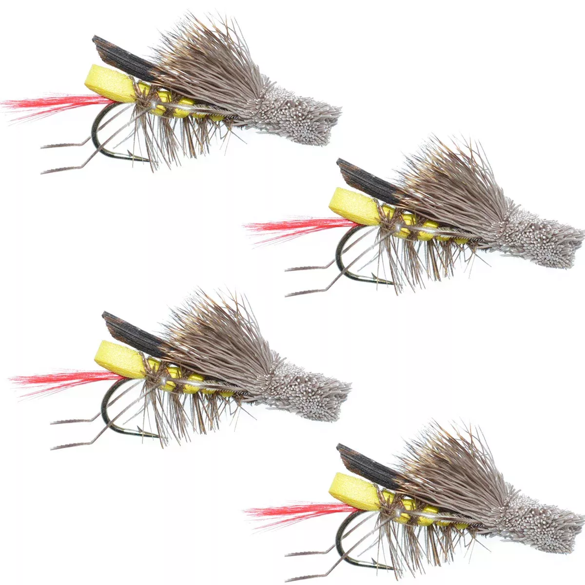 4 Pack Dave’s Hopper Yellow Foam Body Grasshopper Fly – Hook Size 8