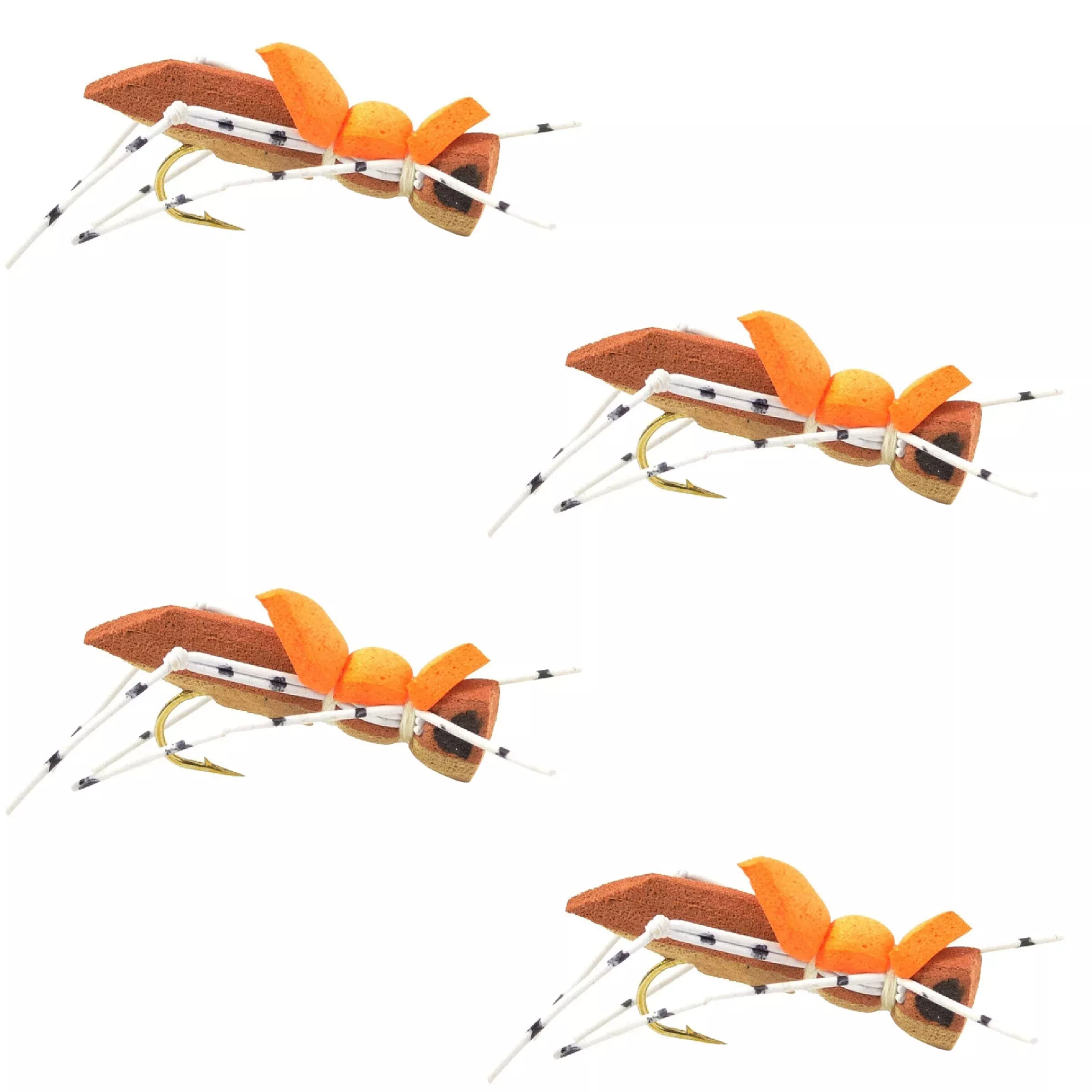 4 Pack Moorish Hopper Brown Tan Foam Body Grasshopper Fly – Hook Size 10