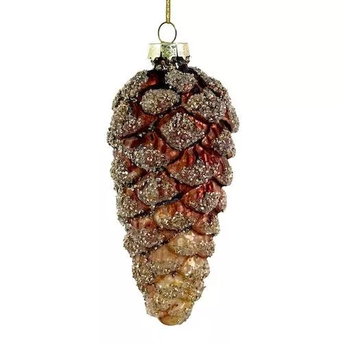 5″ Glass Brown Gold Glitter Cone Ornament