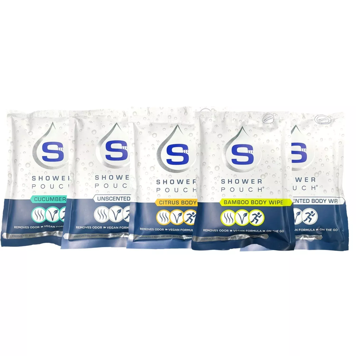 5-pack Shower Pouch XL (2′ x 1′) Body Wipes