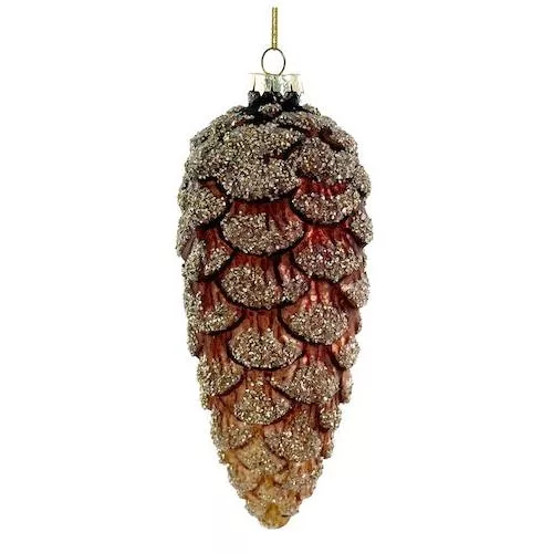 6" Glass Brown Gold Glitter Cone Ornament