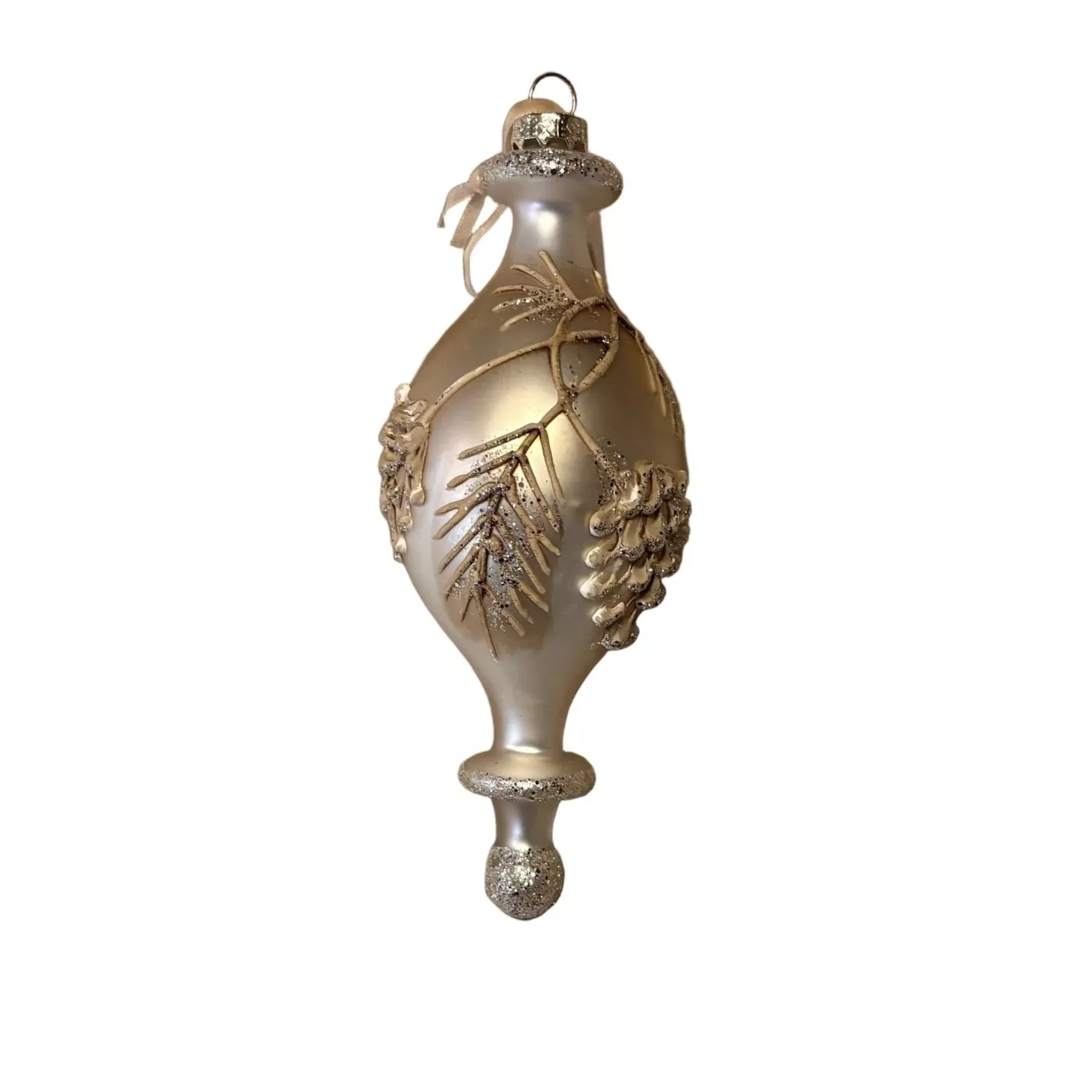 7.5″ Glass Glitter Platinum Pinecone Finial Ornament