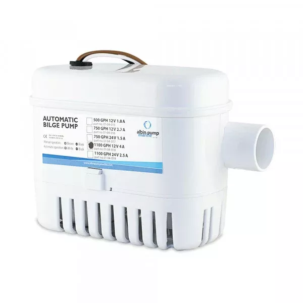 Albin Pump 12 V 1098 GPH Electric Automatic Impeller Submersible Bilge Pump• 01-04-018