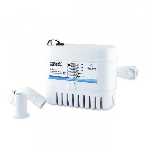 Albin Pump 12 V 498 GPH Electric Automatic Impeller Submersible Bilge Pump• 01-04-015