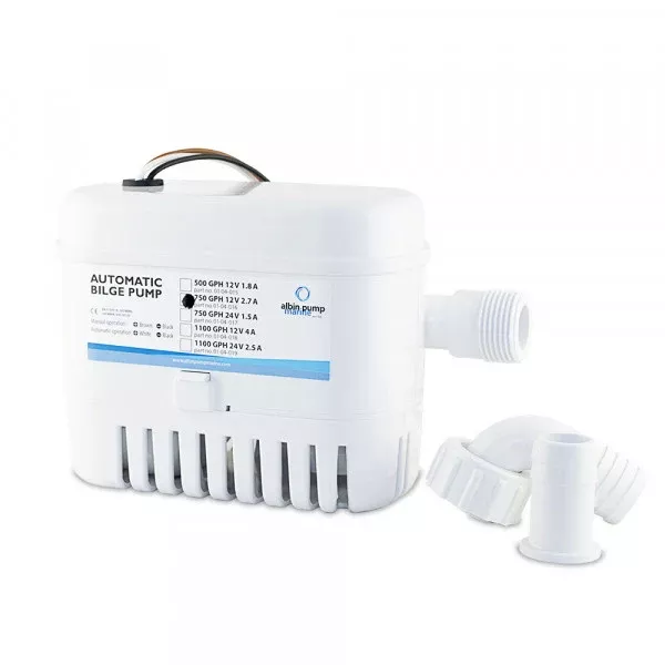Albin Pump 12 V 750 GPH Electric Automatic Impeller Submersible Bilge Pump• 01-04-016