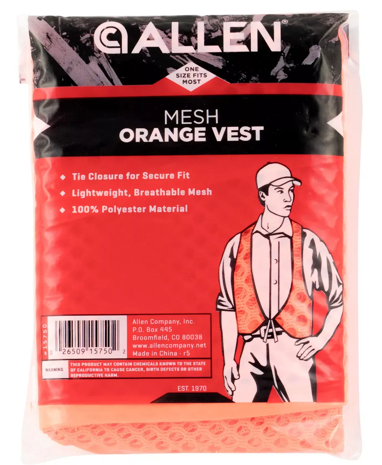 Allen Hunter`s Vest OSFA Orange Polyester Mesh