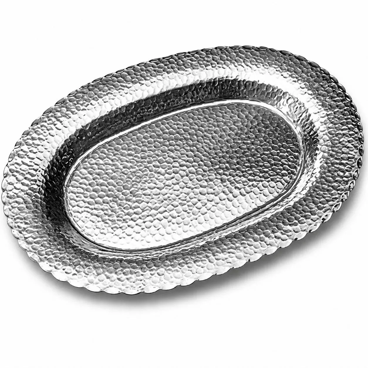 Aluminum Hammered Oval Scalloped Tray