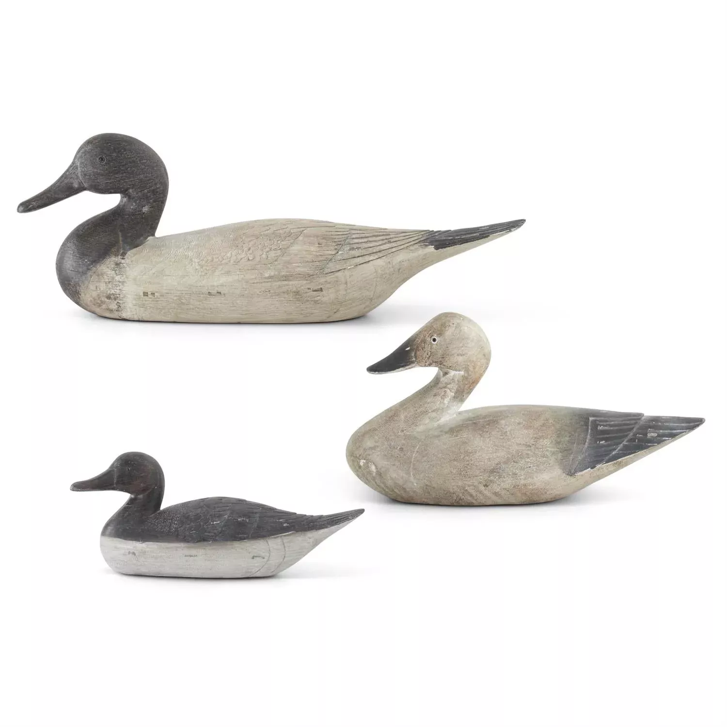 Antique Gray and Cream Resin Duck Decoys (Set of 3)