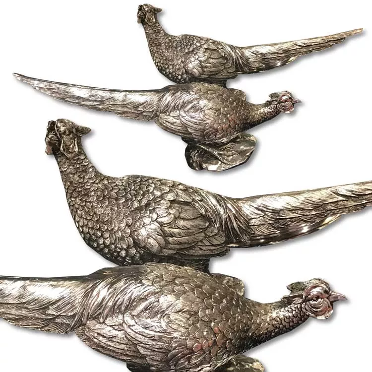 Antique Silver Resin Pheasant Pair