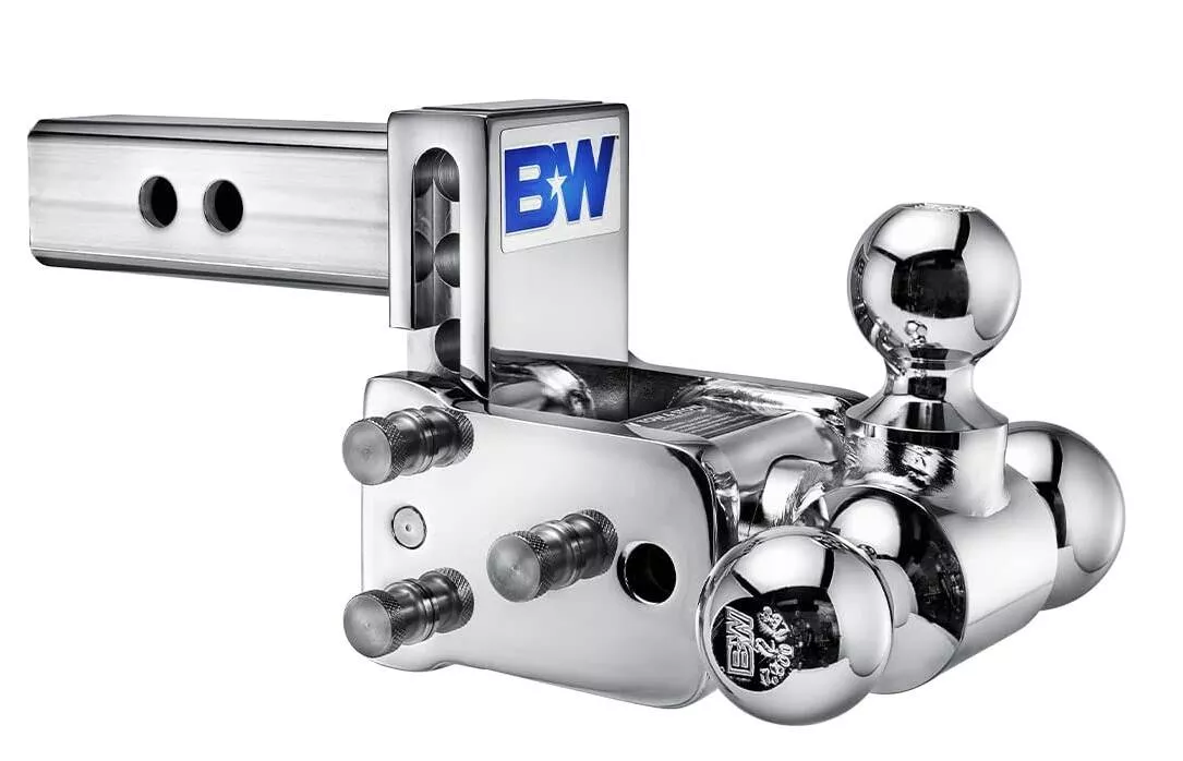 B&WTow & Stow Adjustable Tri-Ball Mount – Chrome – 2″ Receiver – 1 7/8″, 2″, 2 5/16″ Ball – 3″ Drop• TS10047C