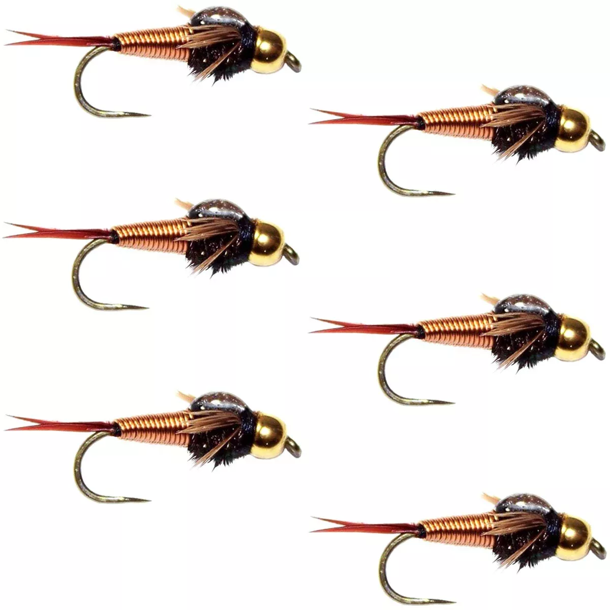 Barbless Bead Head Copper John Nymph Fly 6Fishing Flies -Hook Size 16