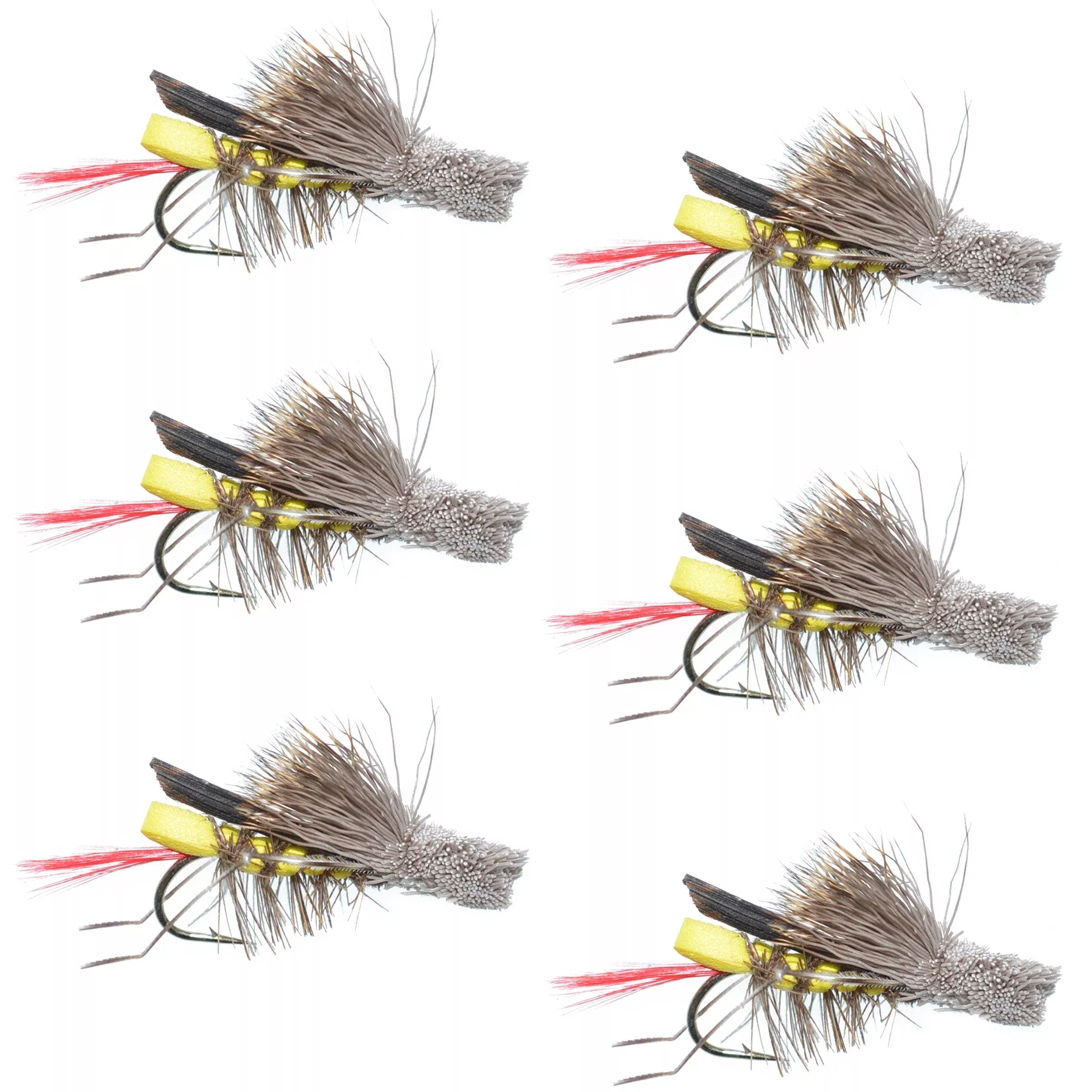 Barbless Dave’s Hopper Yellow Foam Body Grasshopper Fly – 6 Flies Hook Size 8