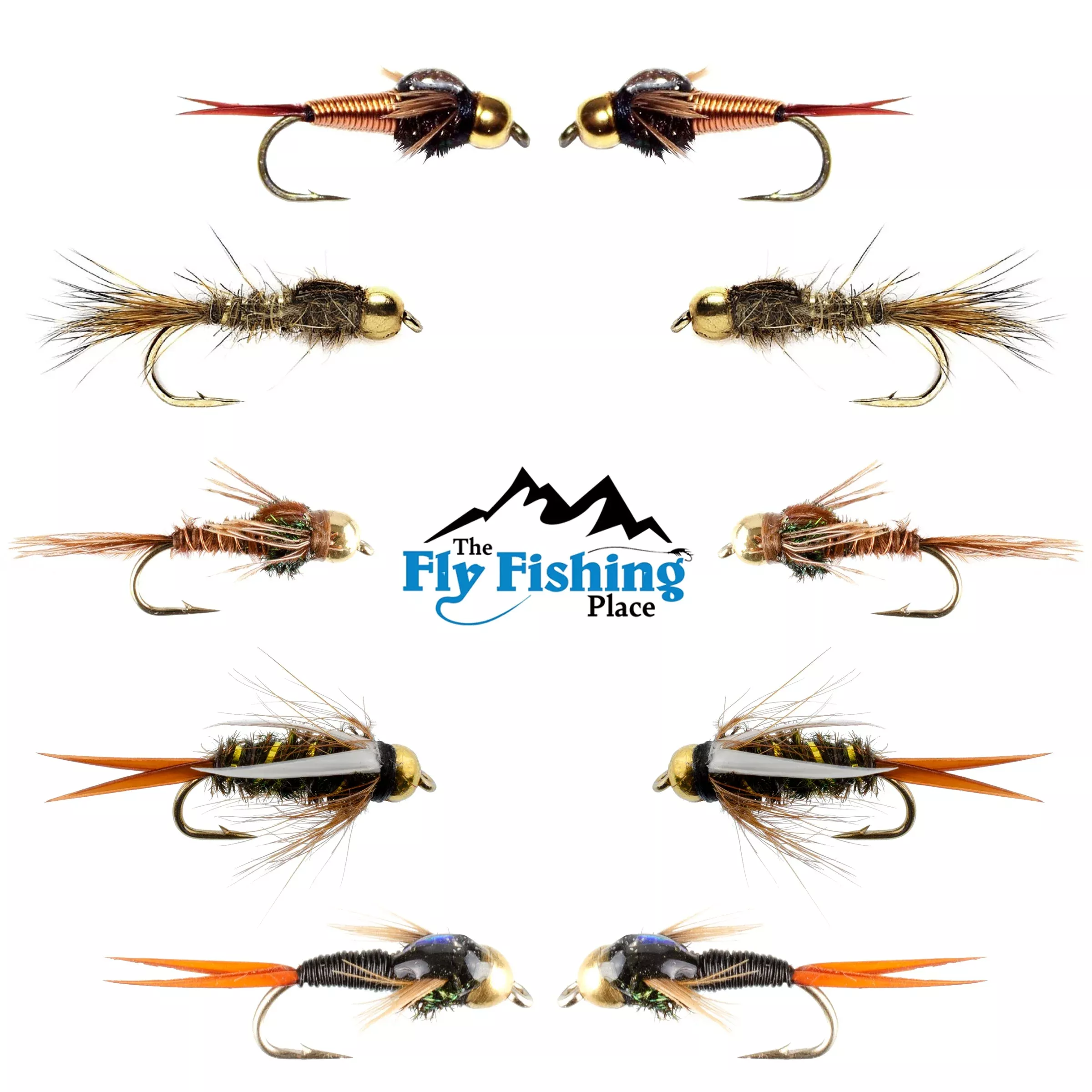 Basics Collection – Copper John and Bead Head Nymph Assortment – 10 Wet Flies – 5 Patterns – Hook Sizes 10, 12, 14, 16