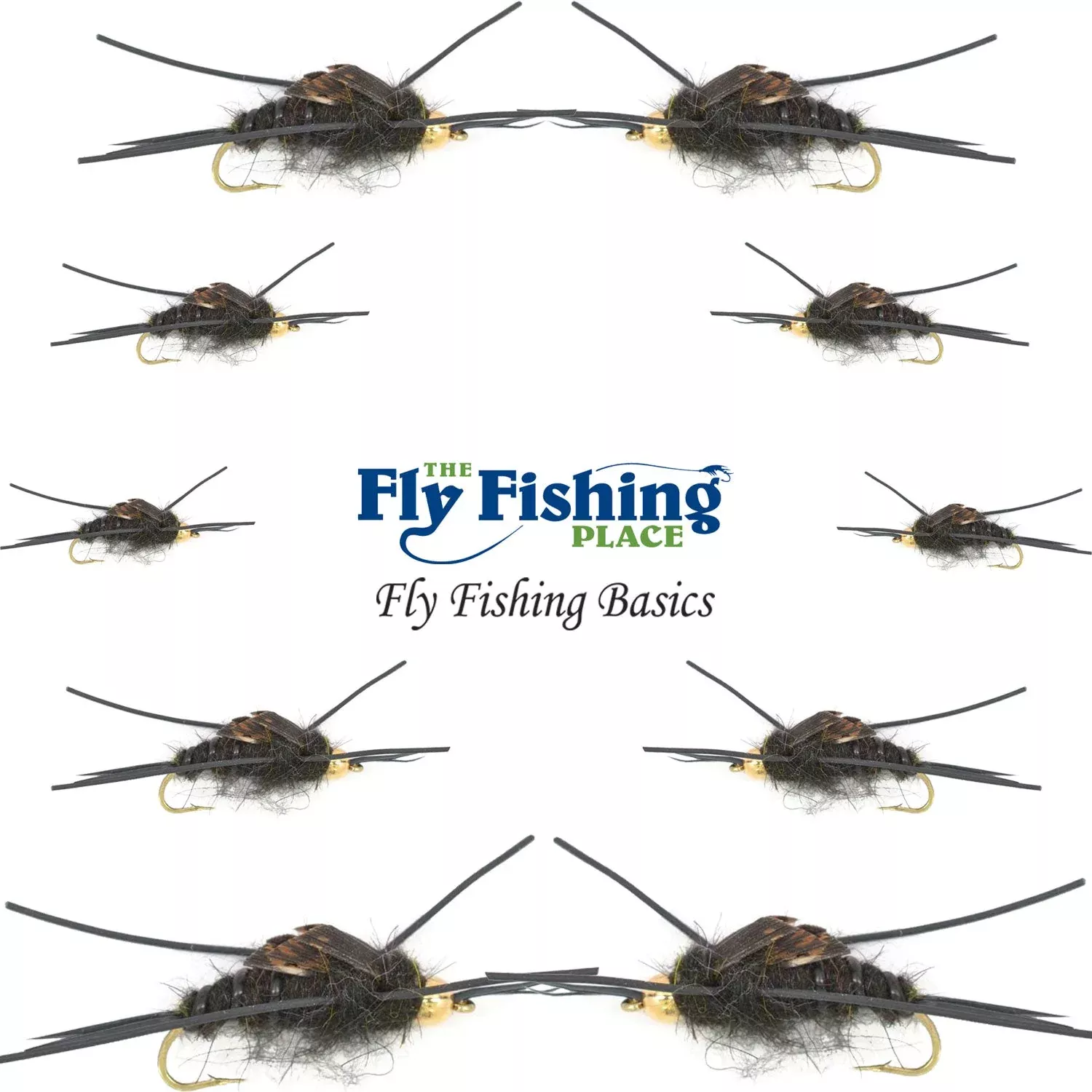 Basics Collection – Kaufmann’s Tungsten Bead Black Stonefly Nymph Assortment 10 Bead Head Rubber Legs Wet Flies – 2 Each Hook Sizes 4, 6, 8, 10, and 12