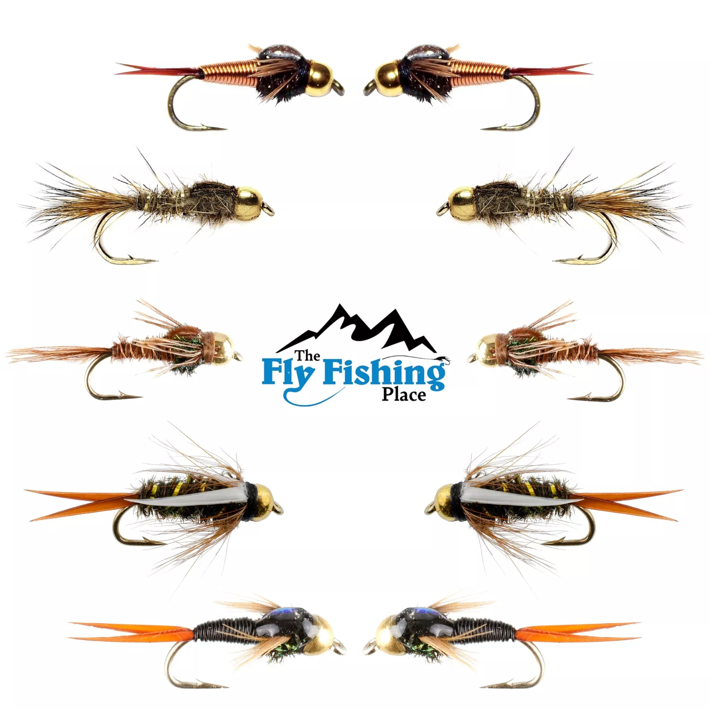 Basics Collection – Tungsten Bead Head Nymph Assortment – 10 Wet Flies – 5 Patterns – Hook Sizes 10, 12, 14, 16