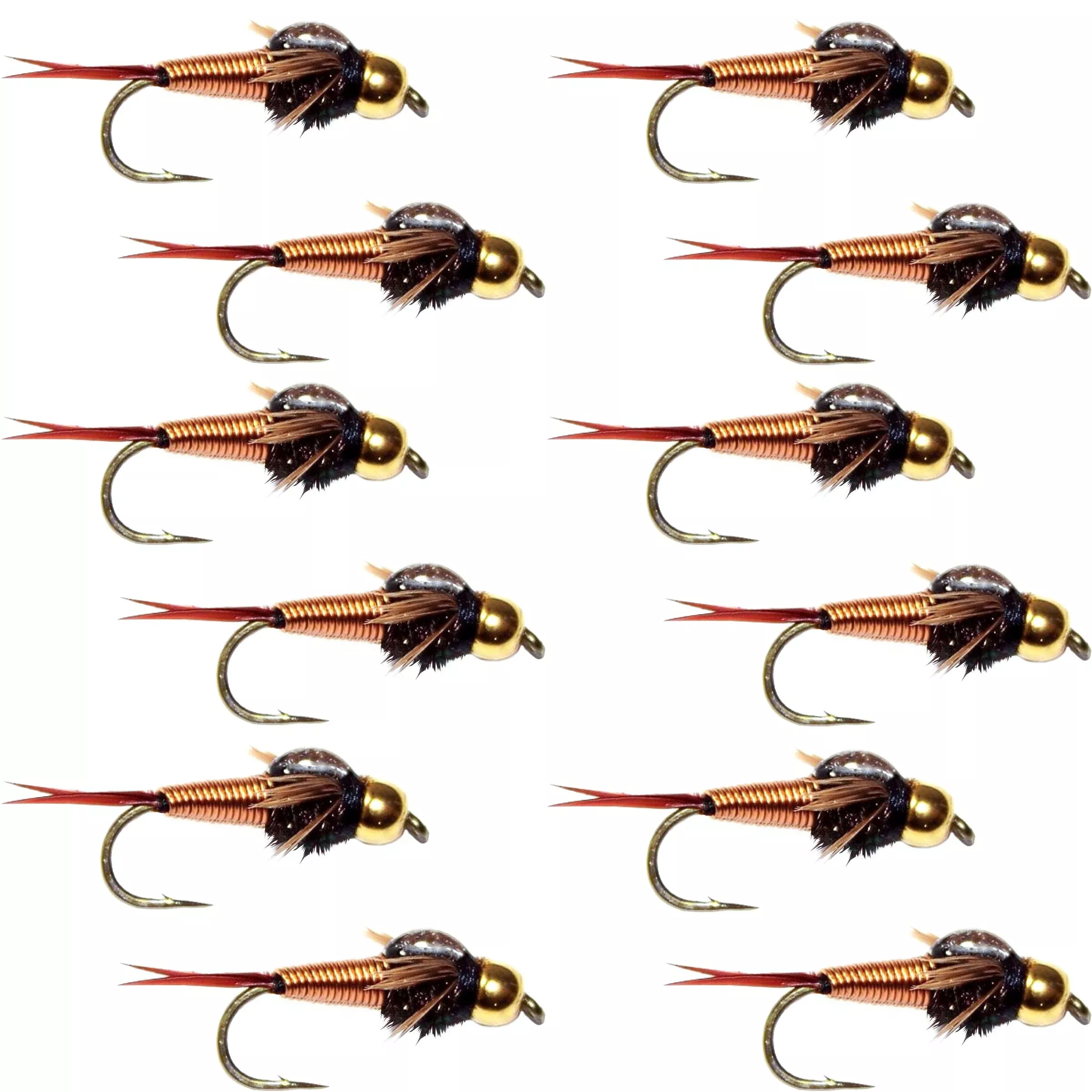 Bead Head Copper John Nymph 1 Dozen Fly Fishing Flies – Hook Size 12