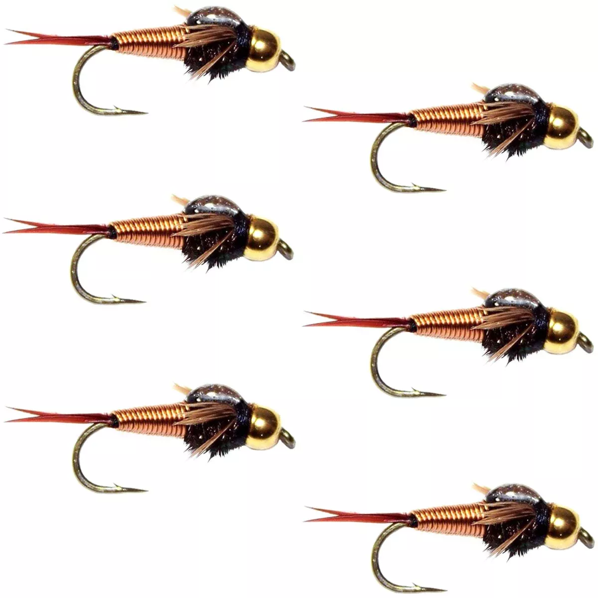 Bead Head Copper John Nymph Fly Fishing Flies – Set of 6 Flies Hook Size 12
